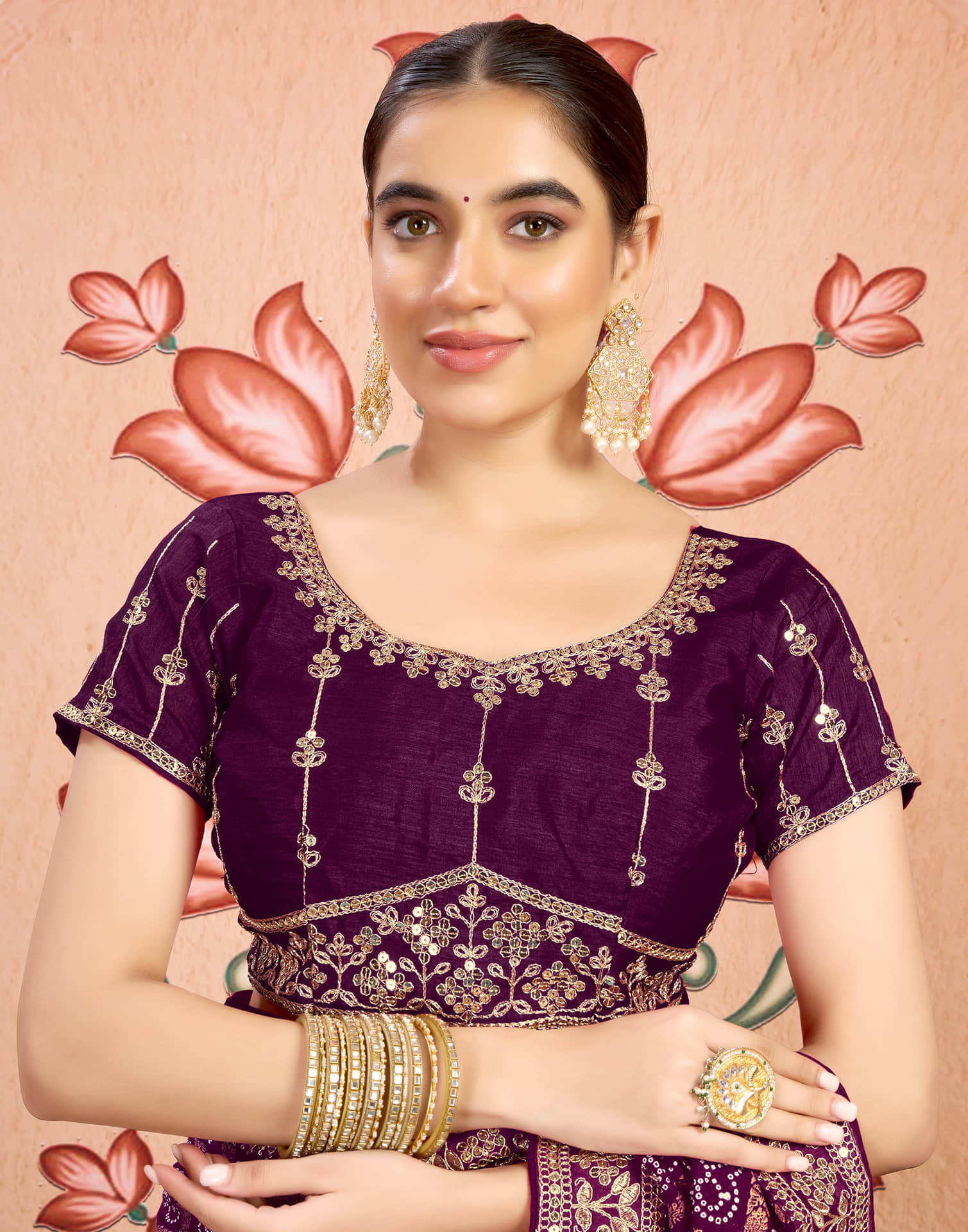 Dark Purple Georgette Sequence Bandhani Saree