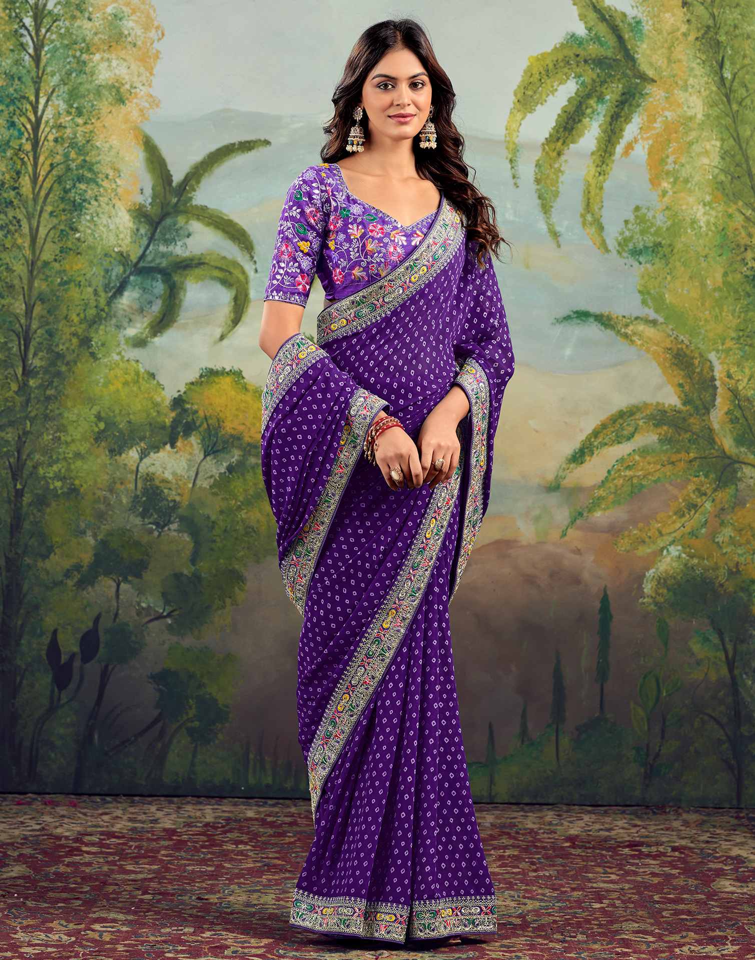 Violet Georgette Sequence Bandhani Saree
