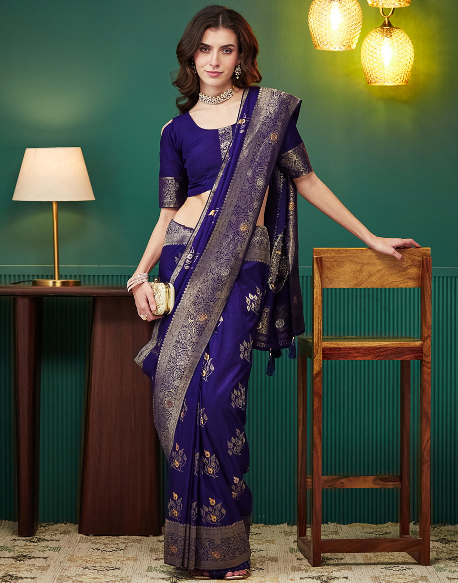 Indigo Silk Weaving Banarasi Saree