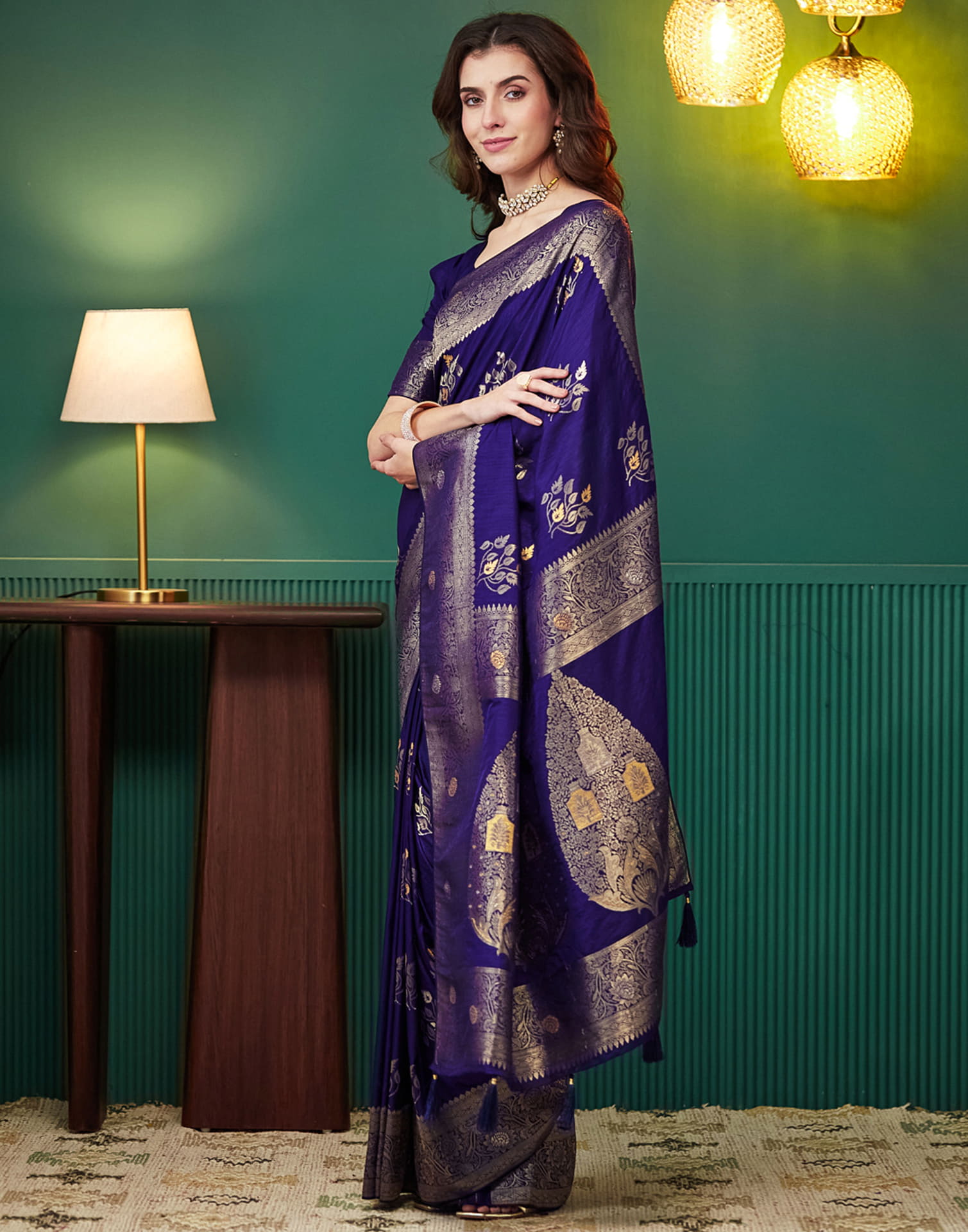 Indigo Silk Weaving Banarasi Saree