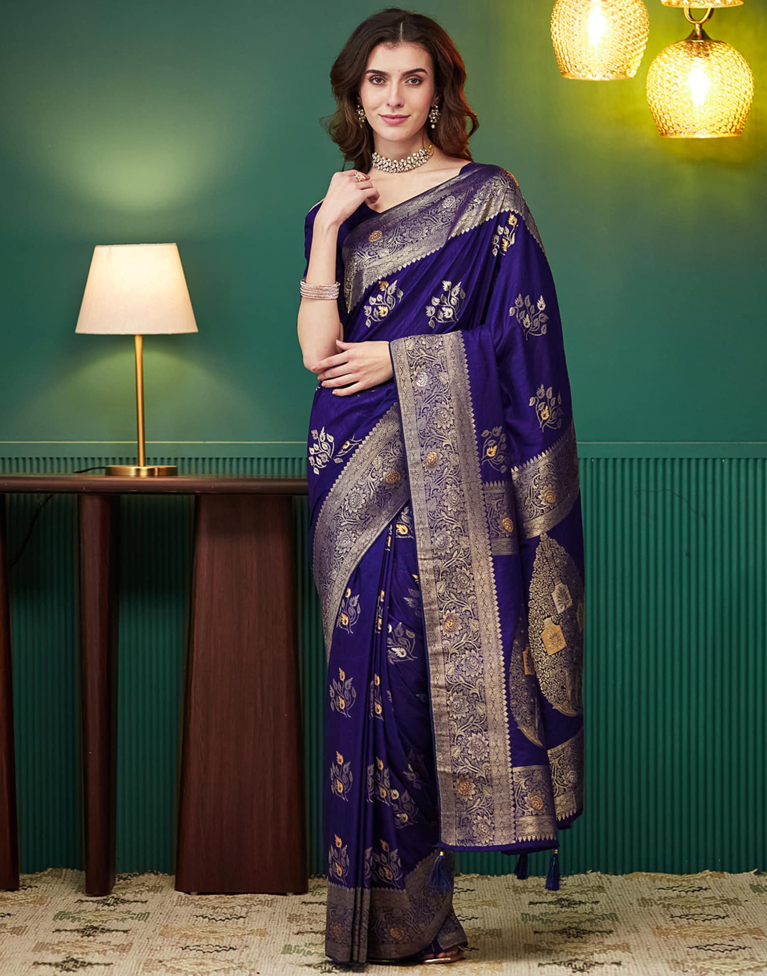Indigo Silk Weaving Banarasi Saree