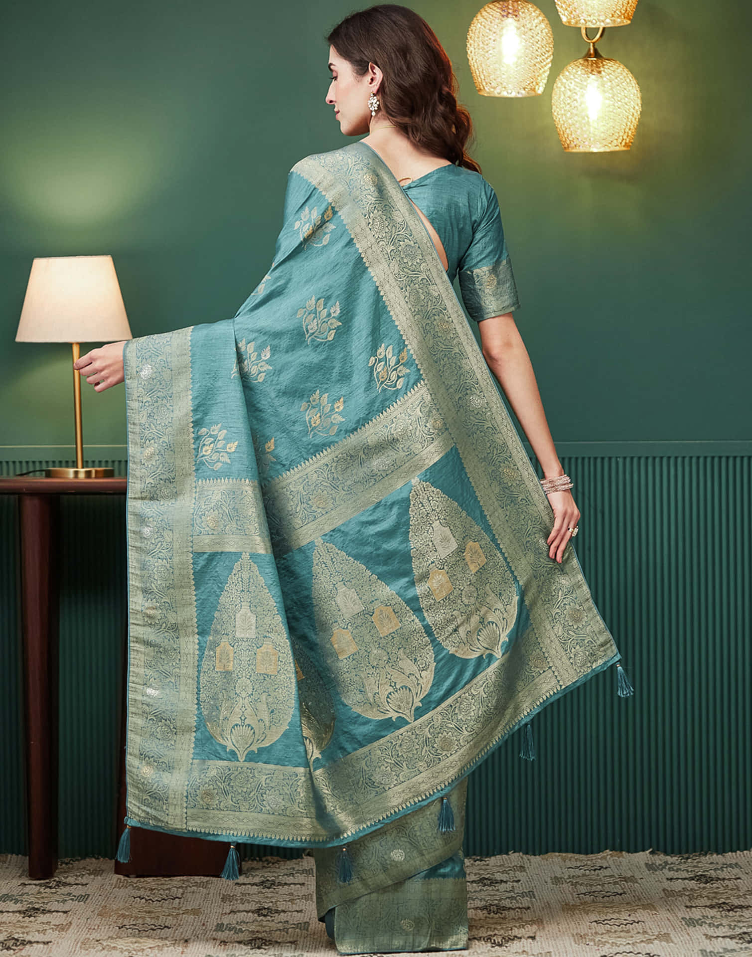 Dusty Teal Green Silk Weaving Banarasi Saree