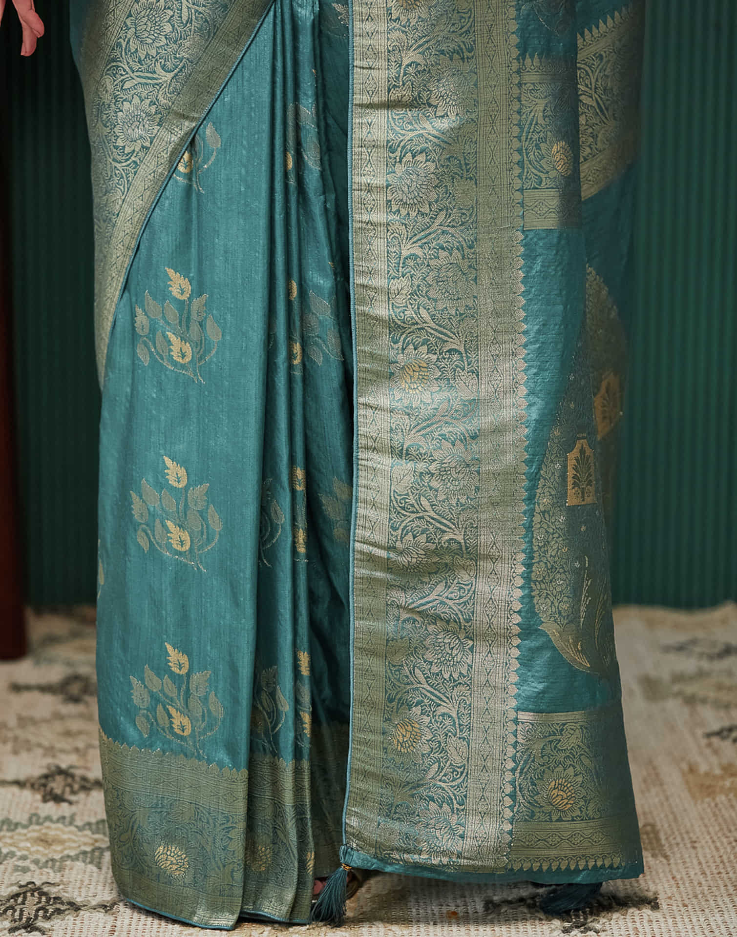 Dusty Teal Green Silk Weaving Banarasi Saree