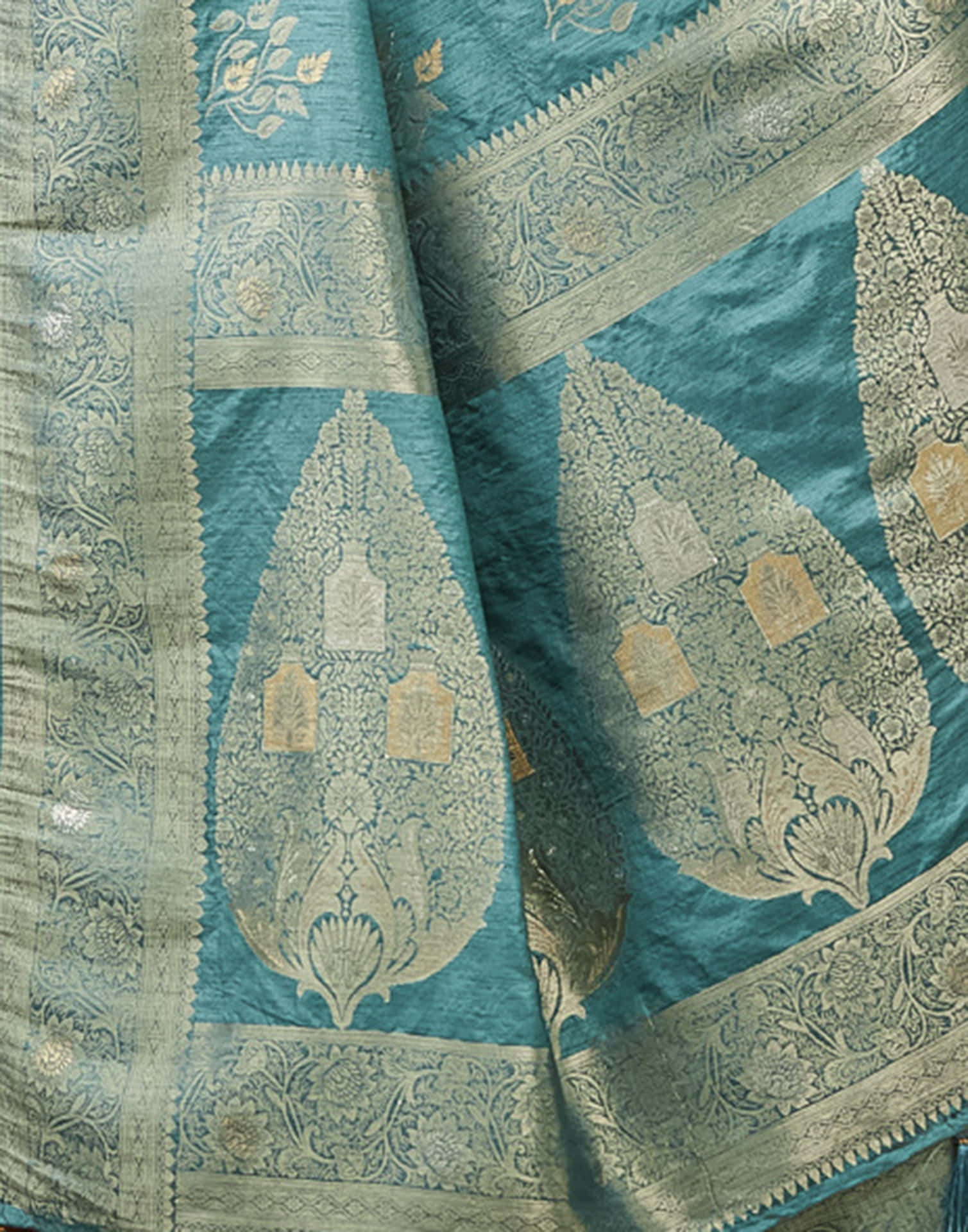 Dusty Teal Green Silk Weaving Banarasi Saree