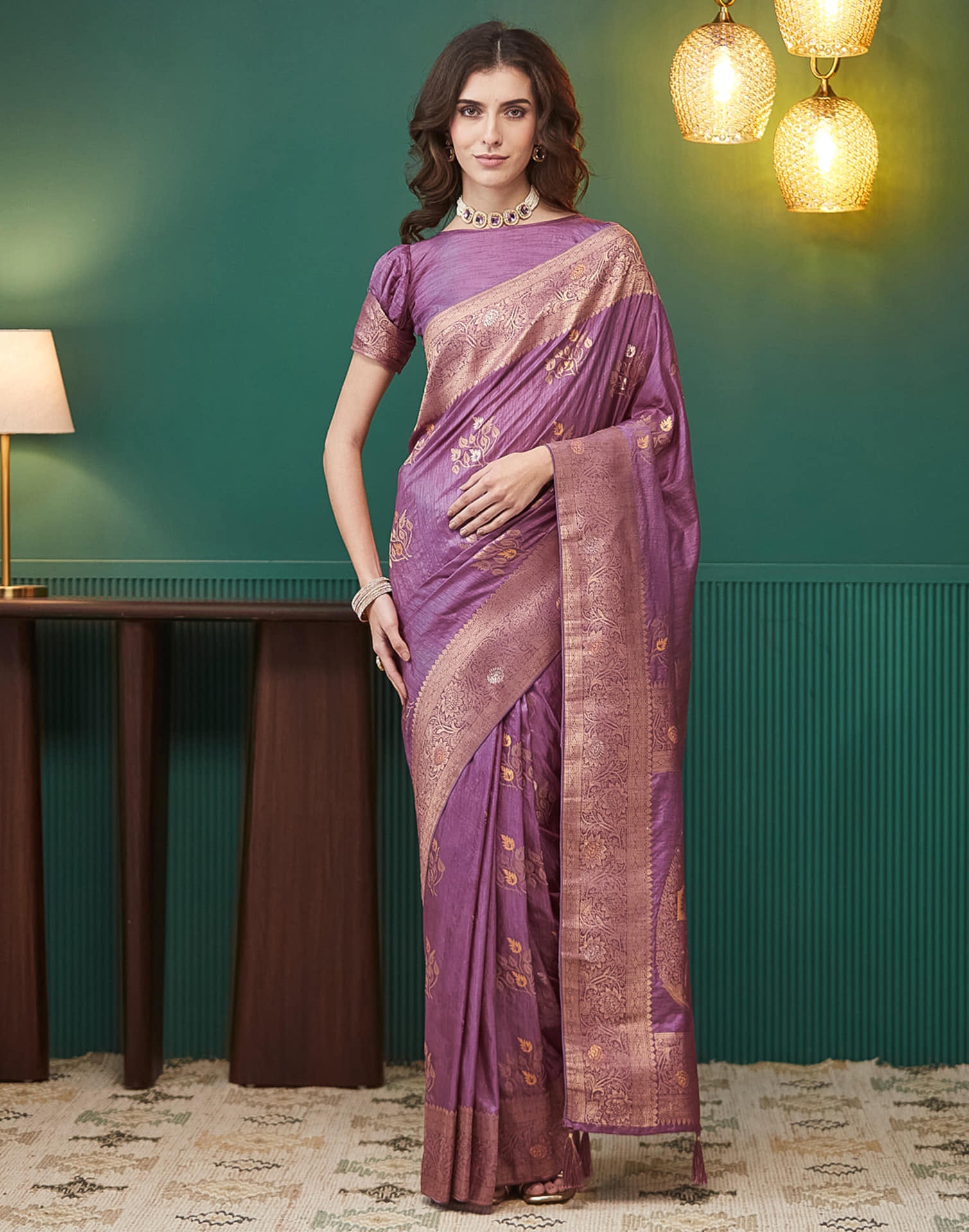 Mauve Silk Weaving Banarasi Saree