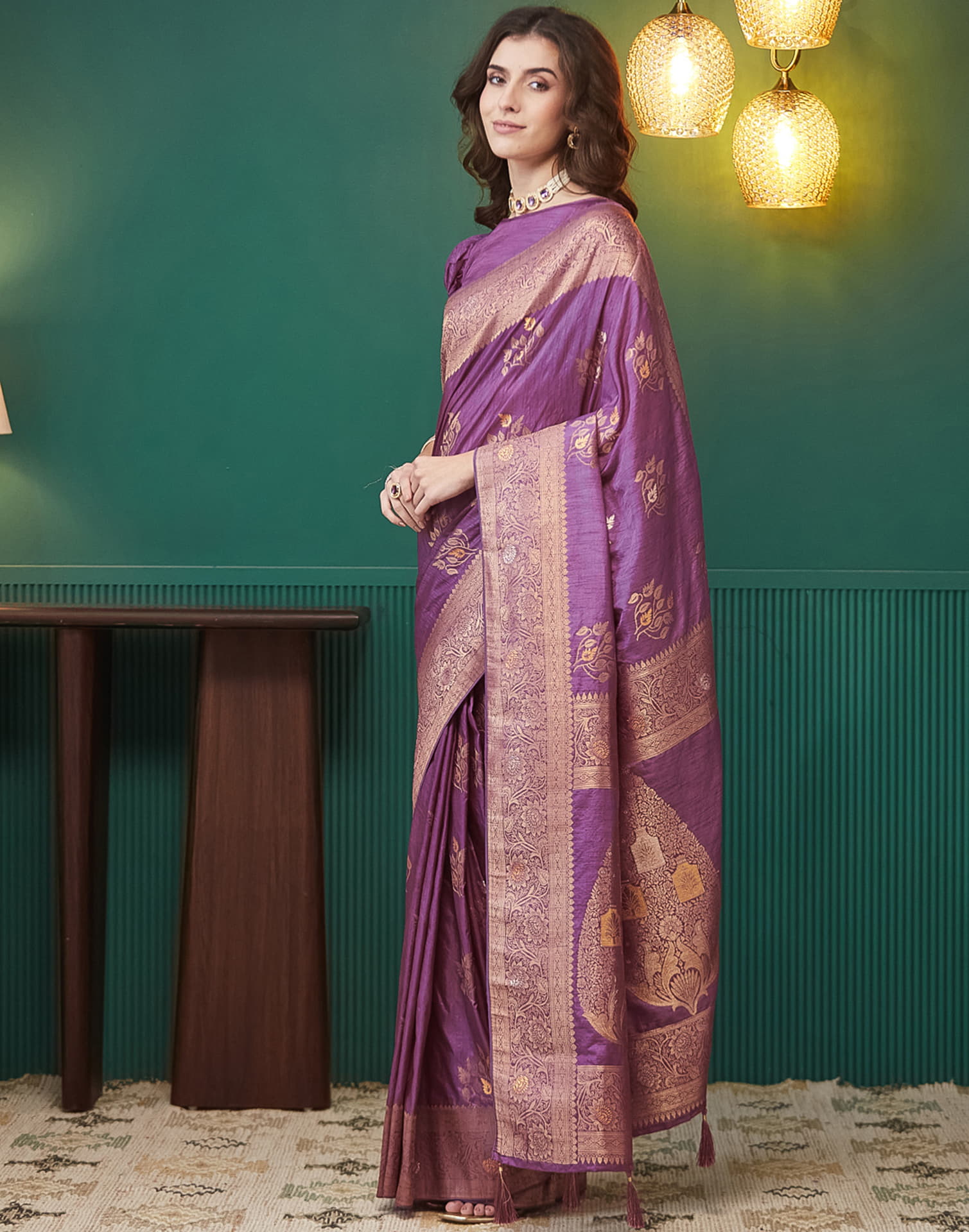 Mauve Silk Weaving Banarasi Saree