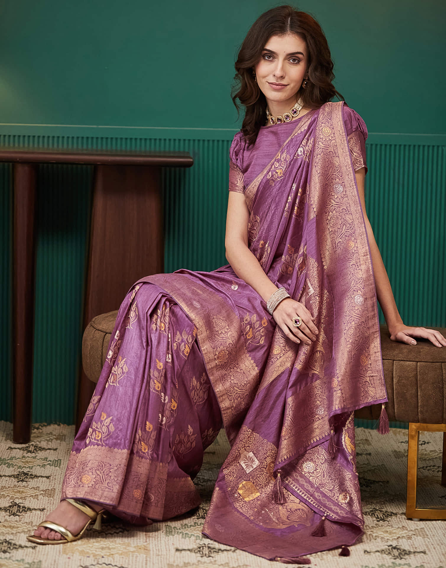 Mauve Silk Weaving Banarasi Saree