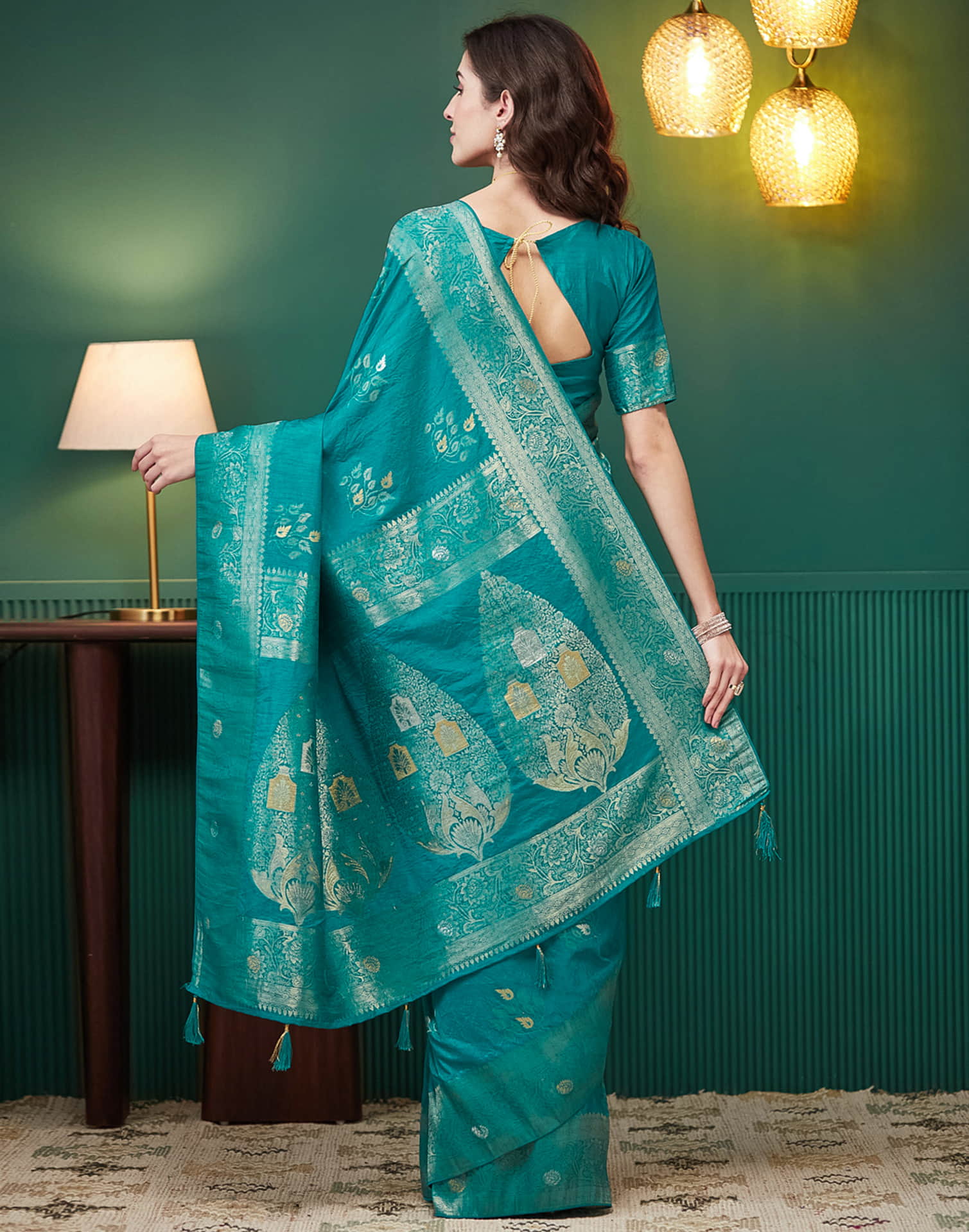Teal Green Silk Weaving Banarasi Saree