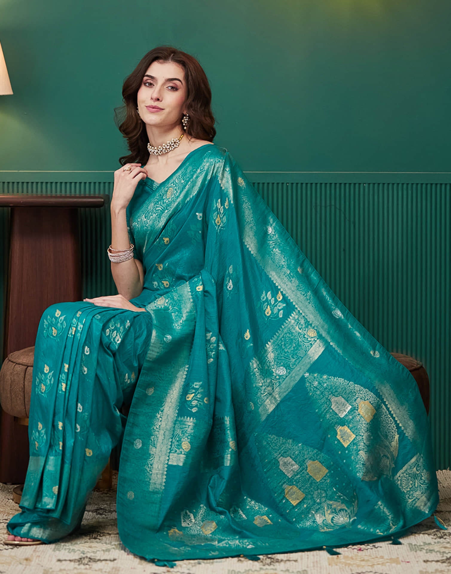 Teal Green Silk Weaving Banarasi Saree