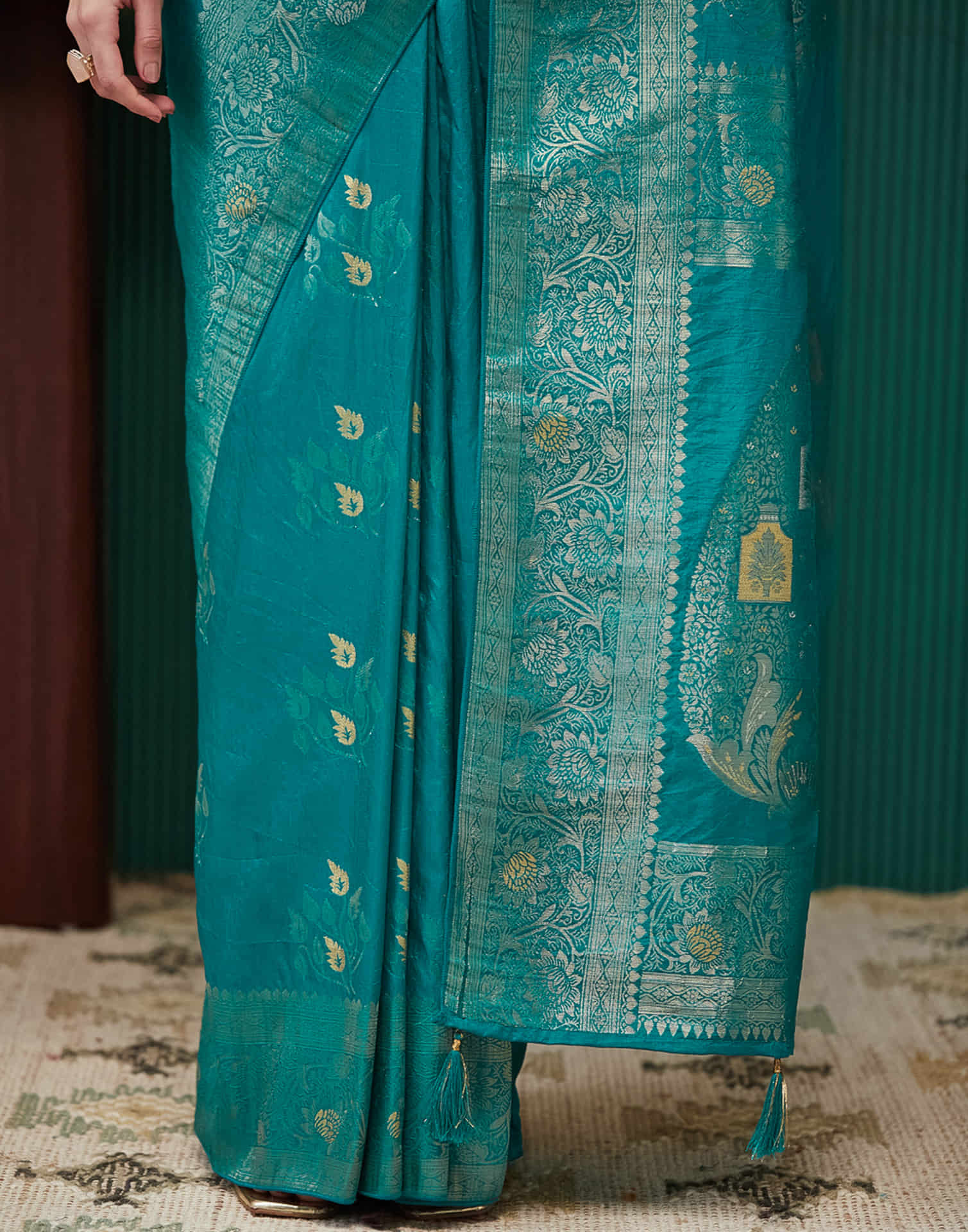 Teal Green Silk Weaving Banarasi Saree