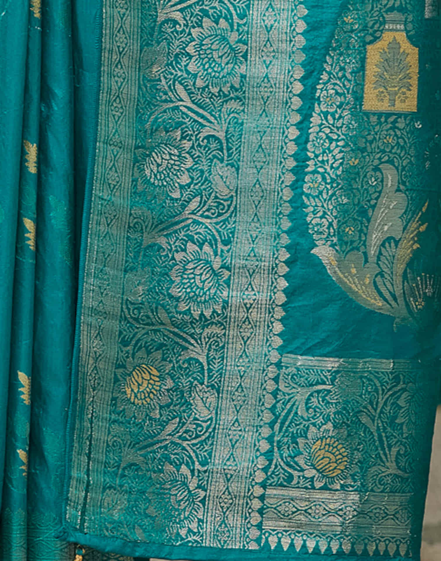 Teal Green Silk Weaving Banarasi Saree