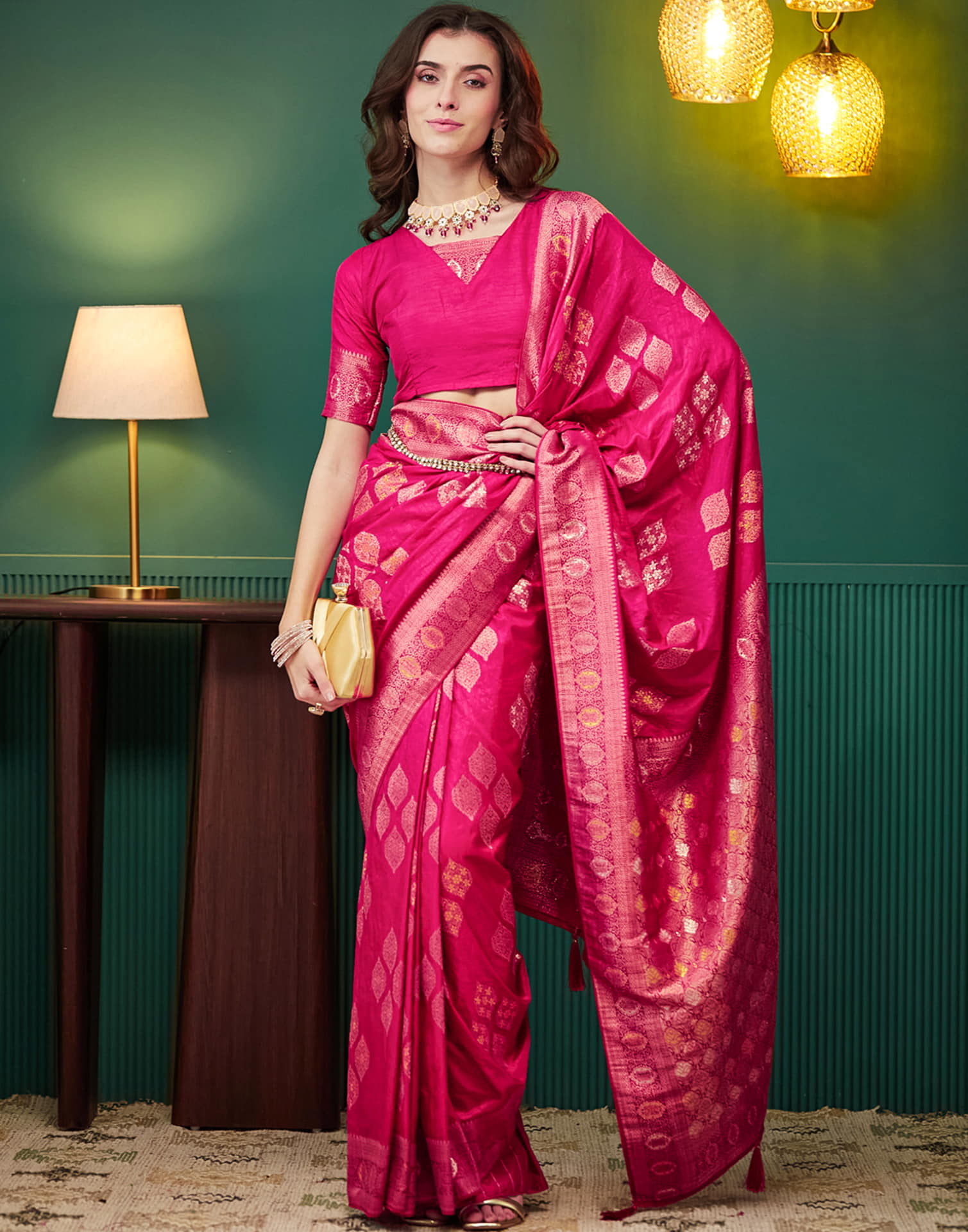 Rani Pink Silk Weaving Banarasi Saree