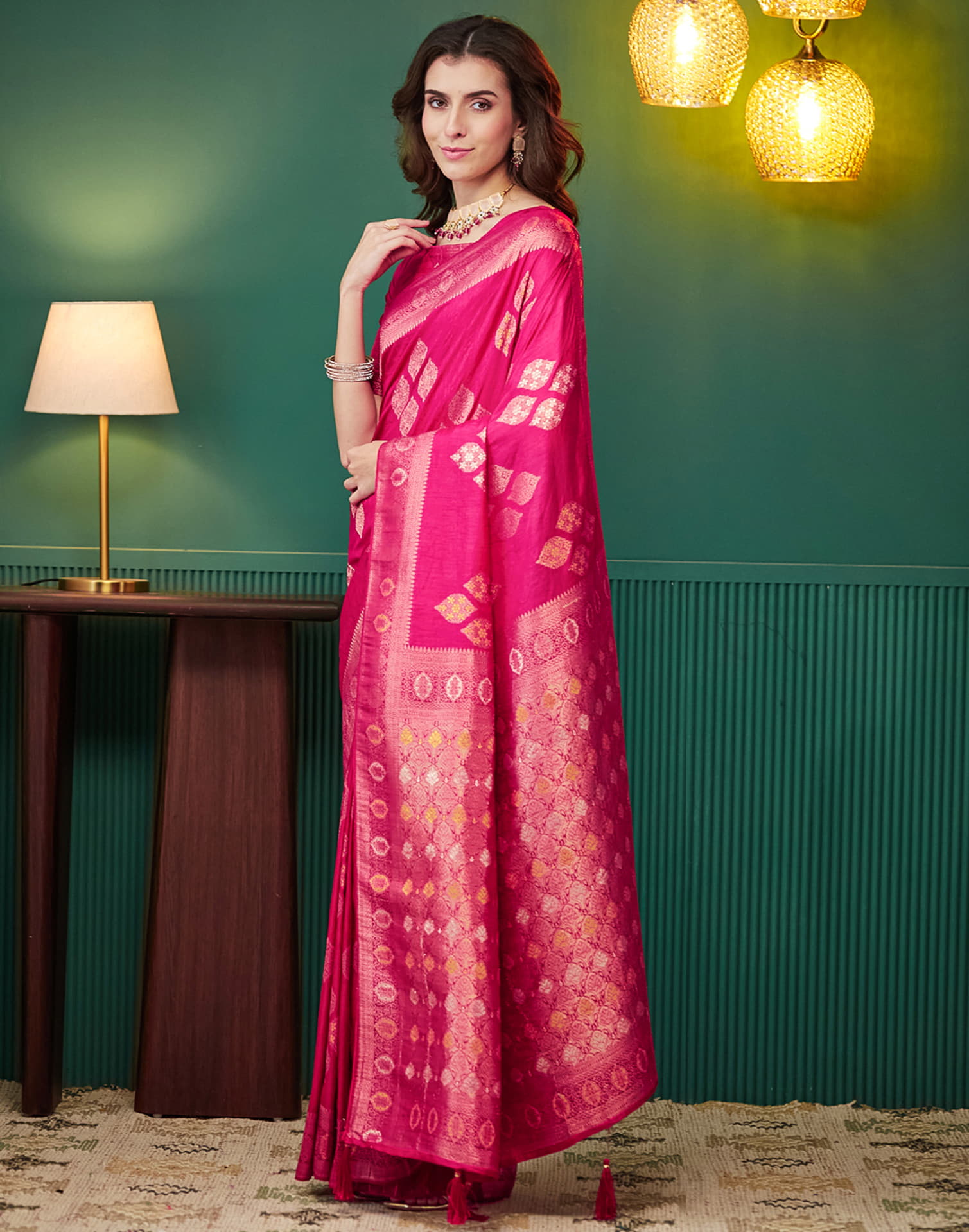 Rani Pink Silk Weaving Banarasi Saree