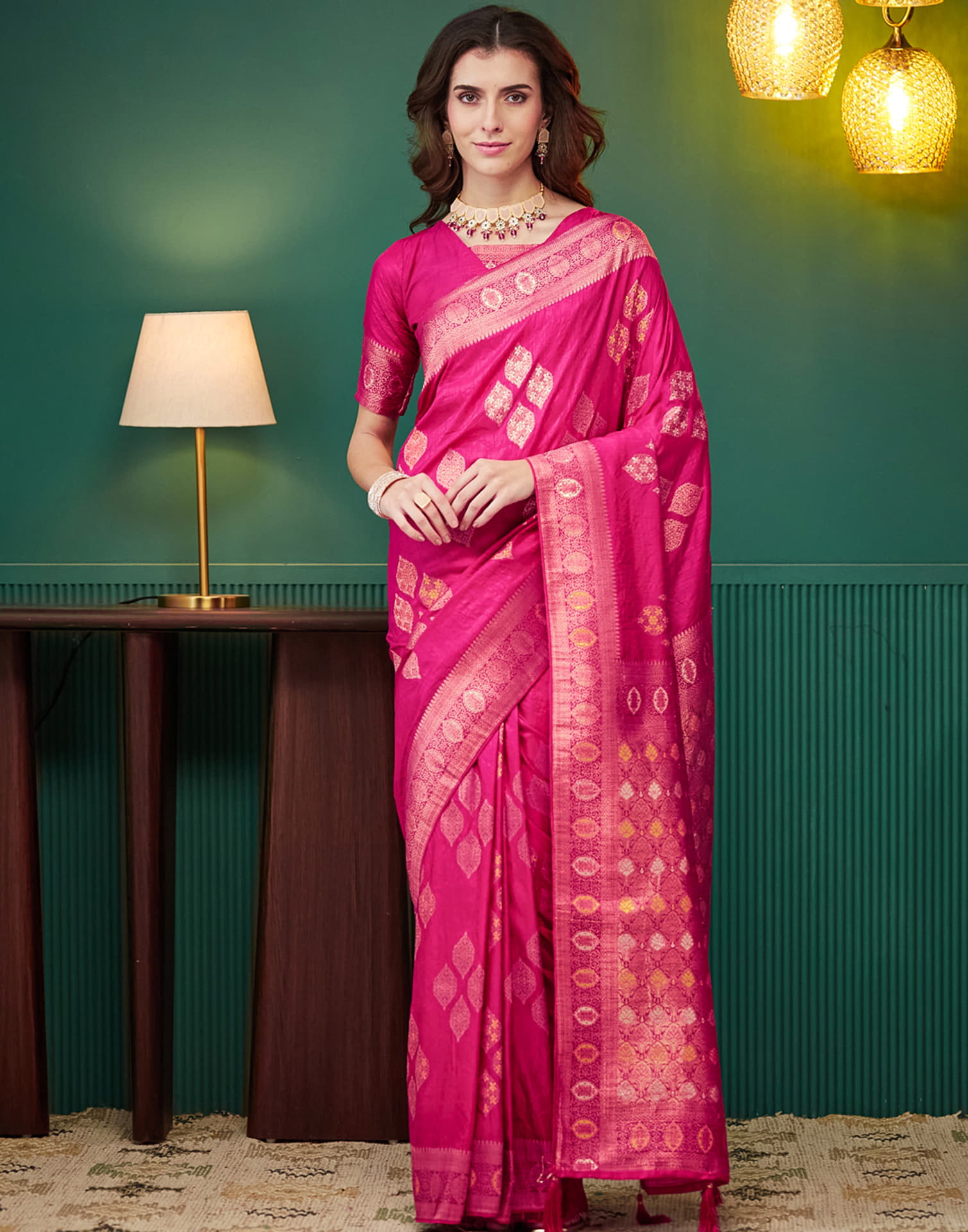 Rani Pink Silk Weaving Banarasi Saree