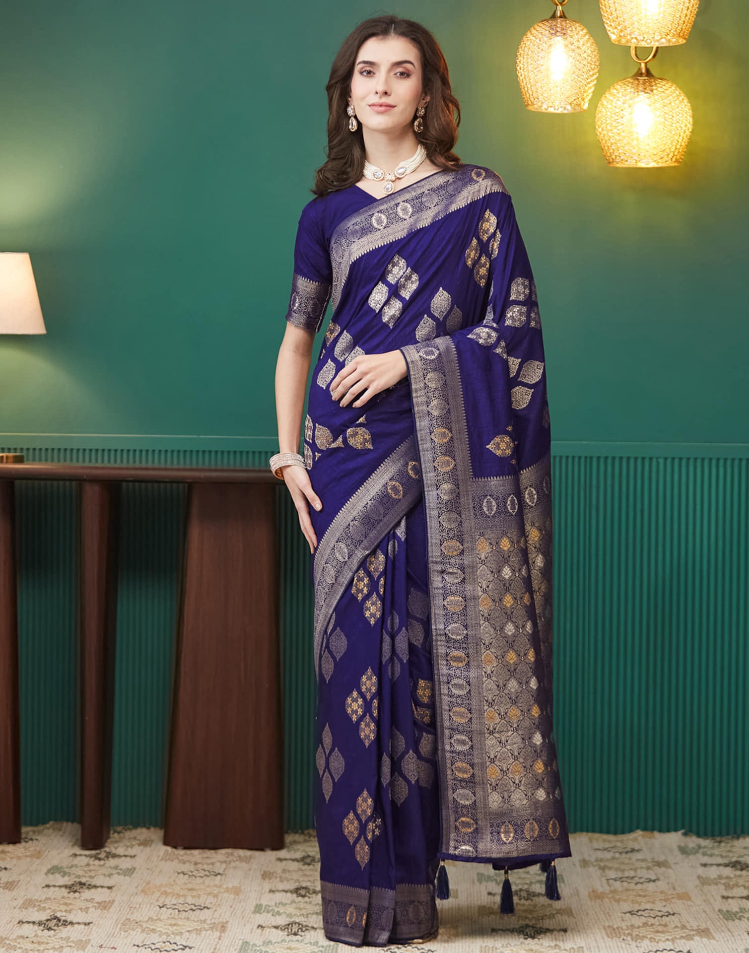 Indigo Silk Weaving Banarasi Saree