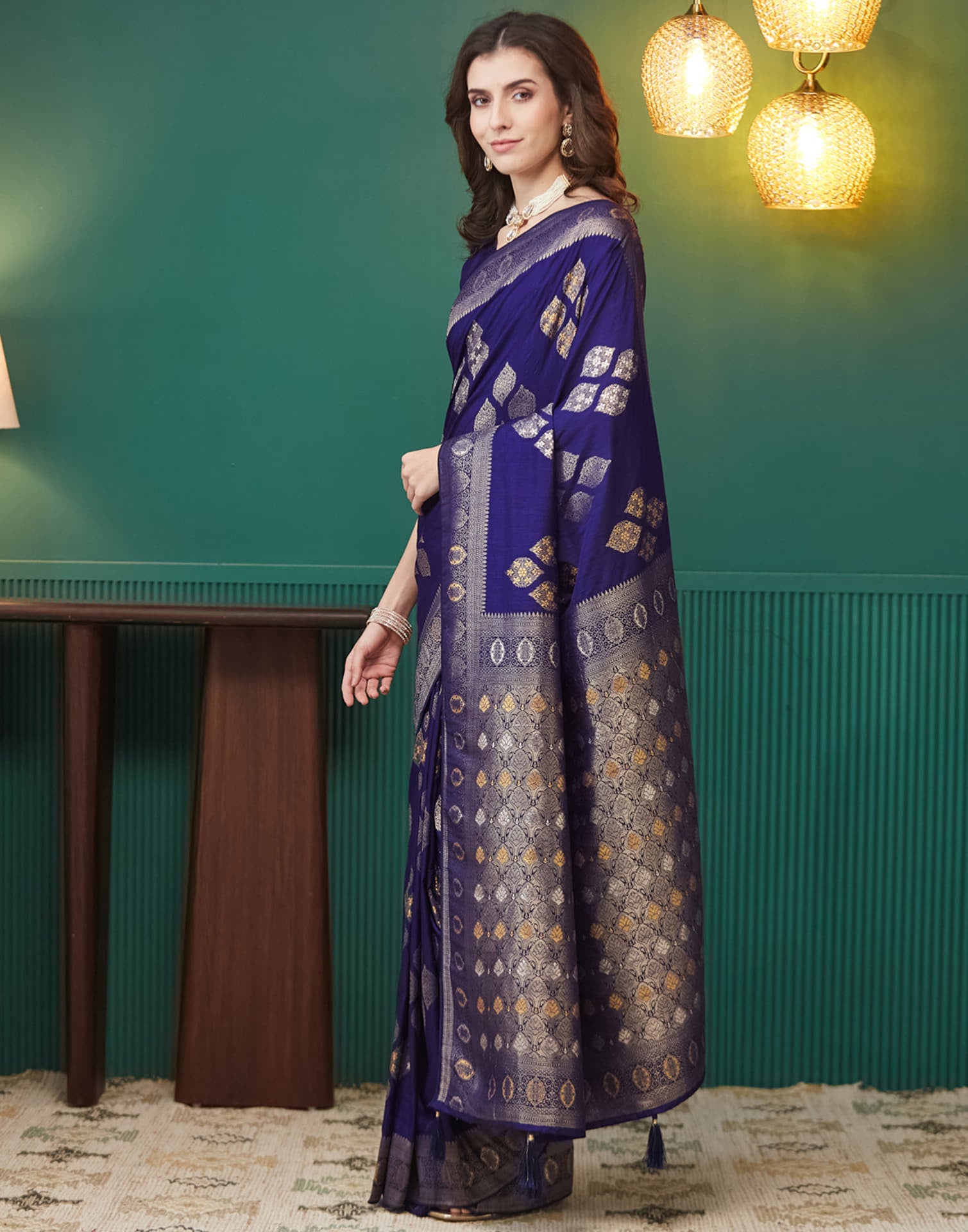 Indigo Silk Weaving Banarasi Saree