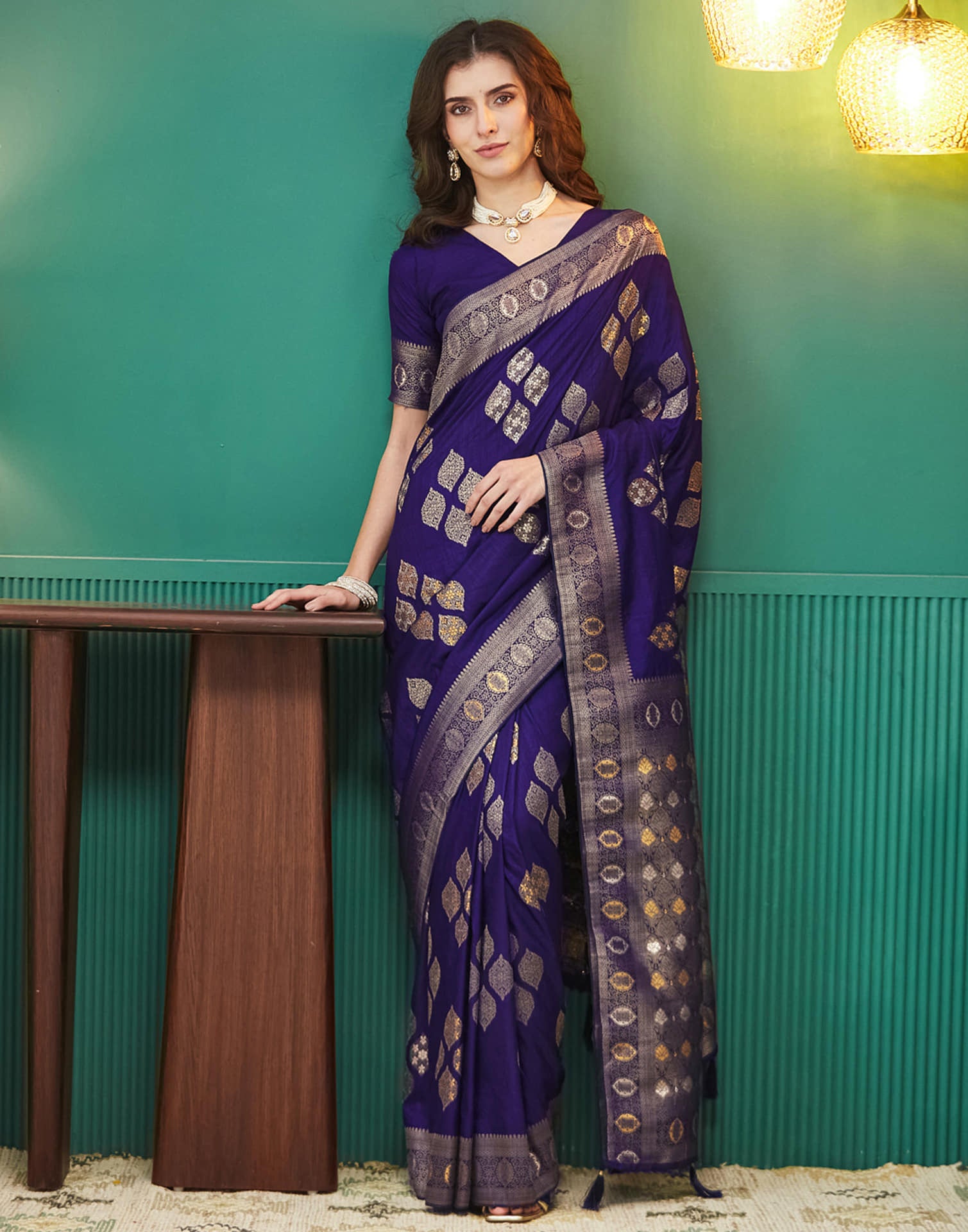 Indigo Silk Weaving Banarasi Saree