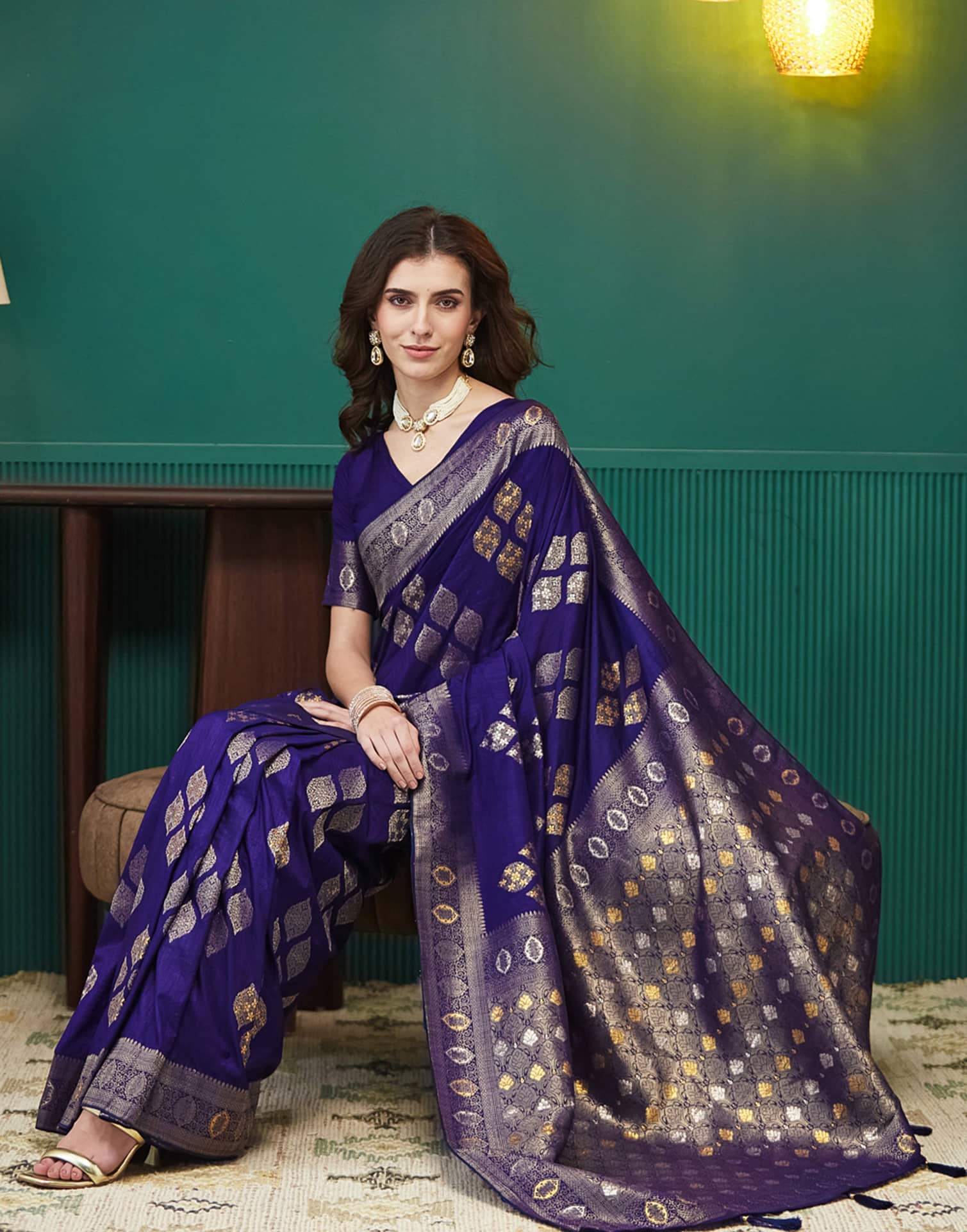 Indigo Silk Weaving Banarasi Saree