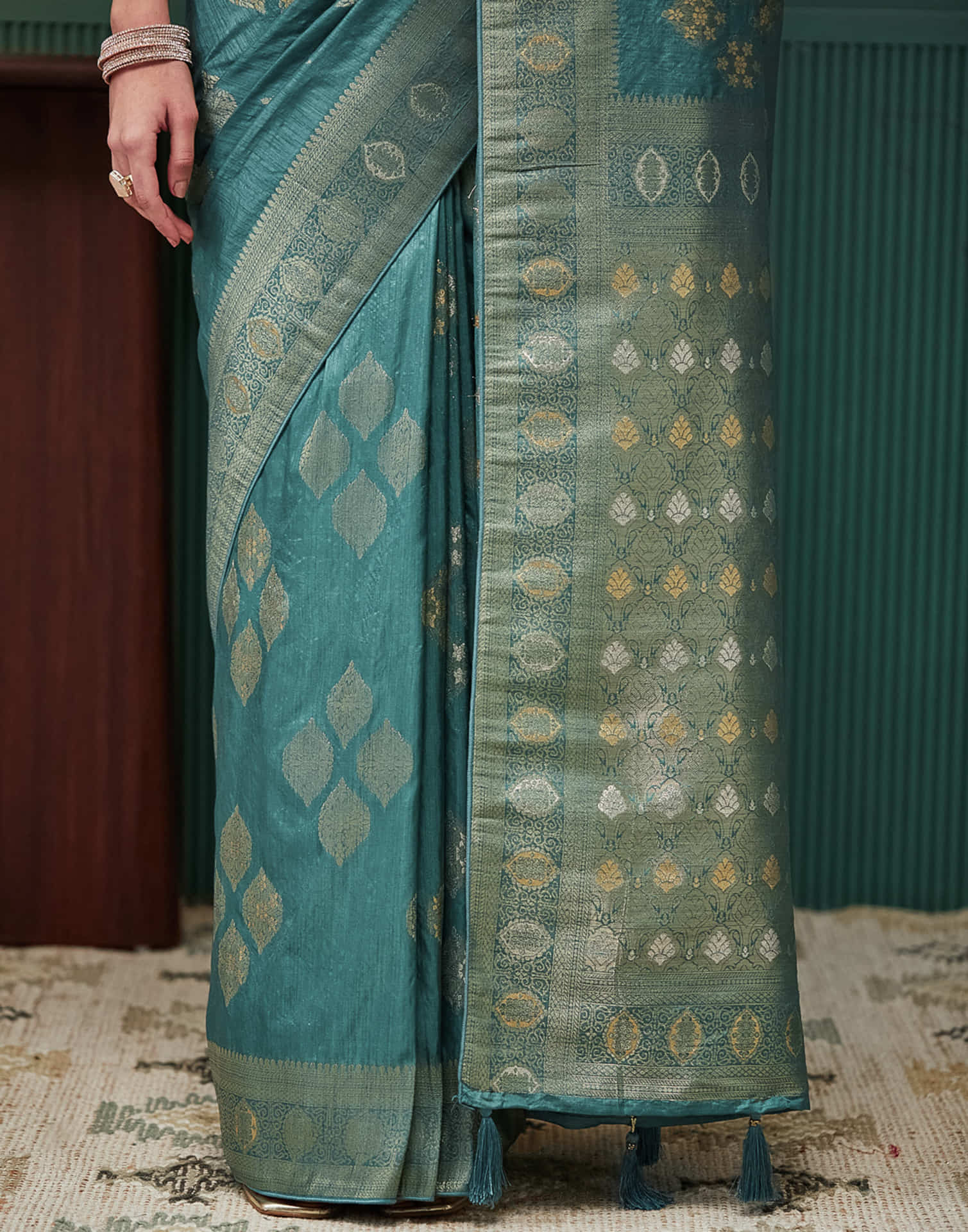 Dusty Teal Green Silk Weaving Banarasi Saree