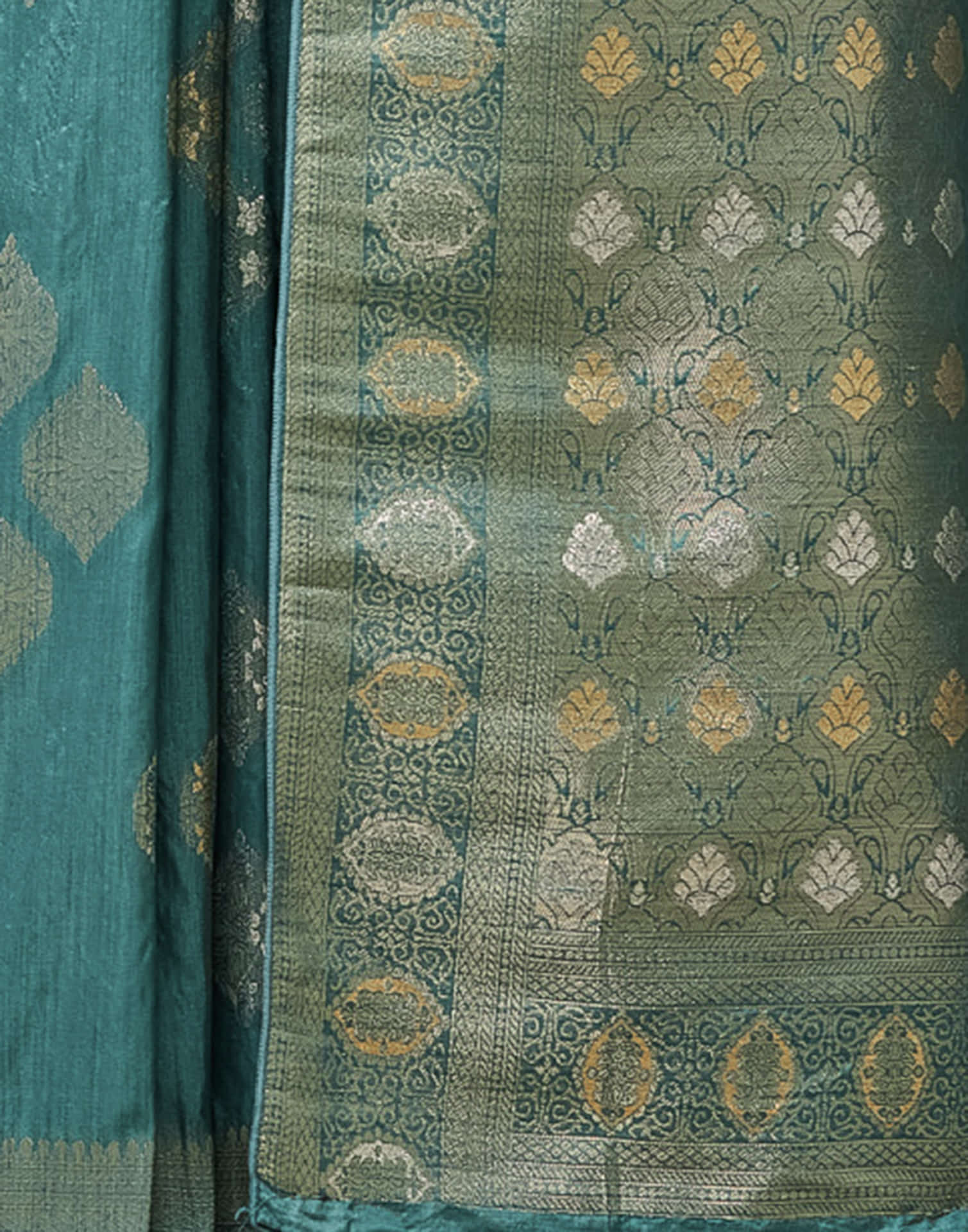 Dusty Teal Green Silk Weaving Banarasi Saree