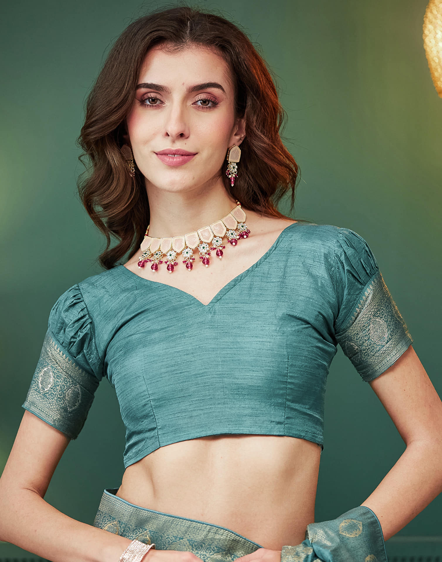 Dusty Teal Green Silk Weaving Banarasi Saree