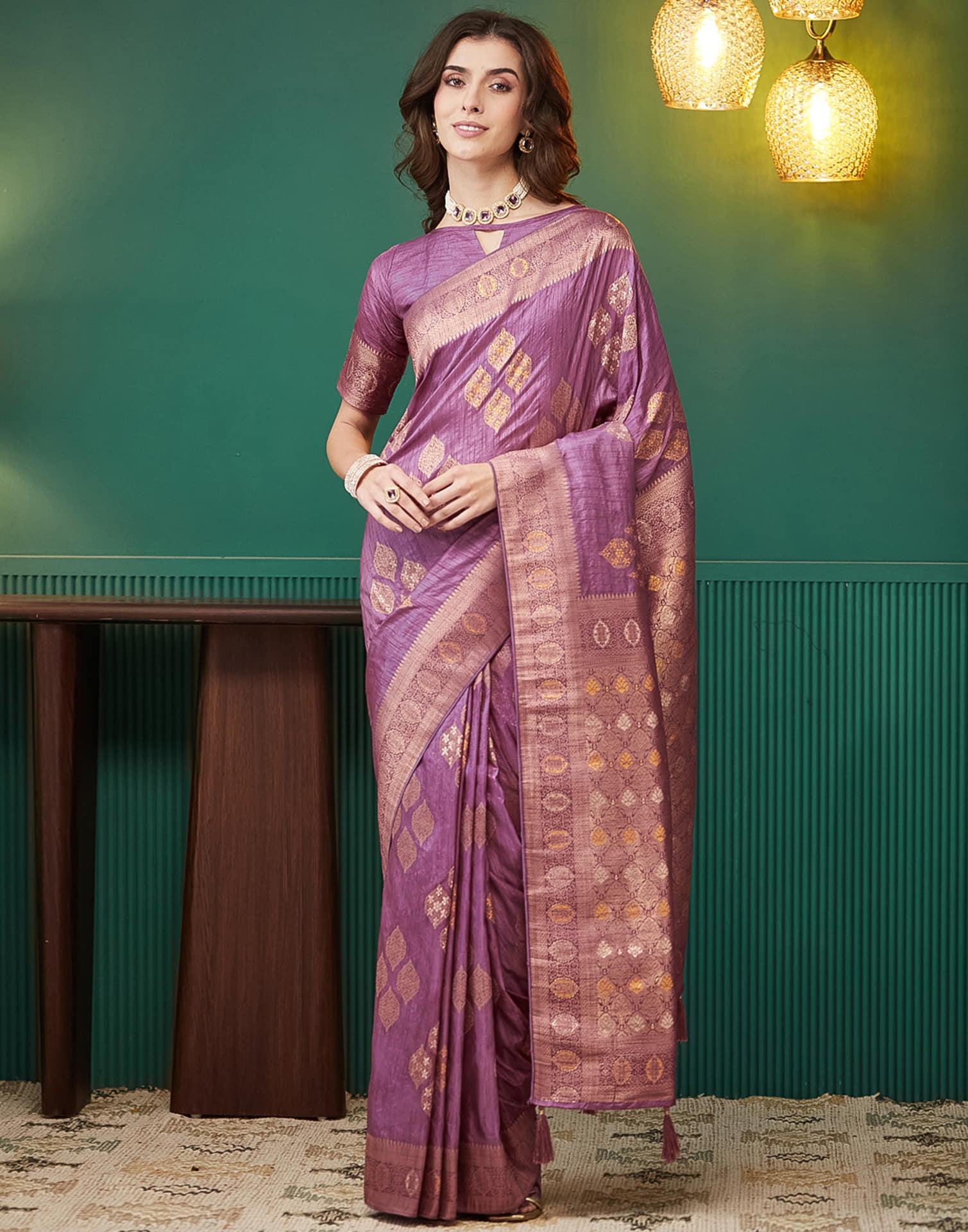 Mauve Silk Weaving Banarasi Saree