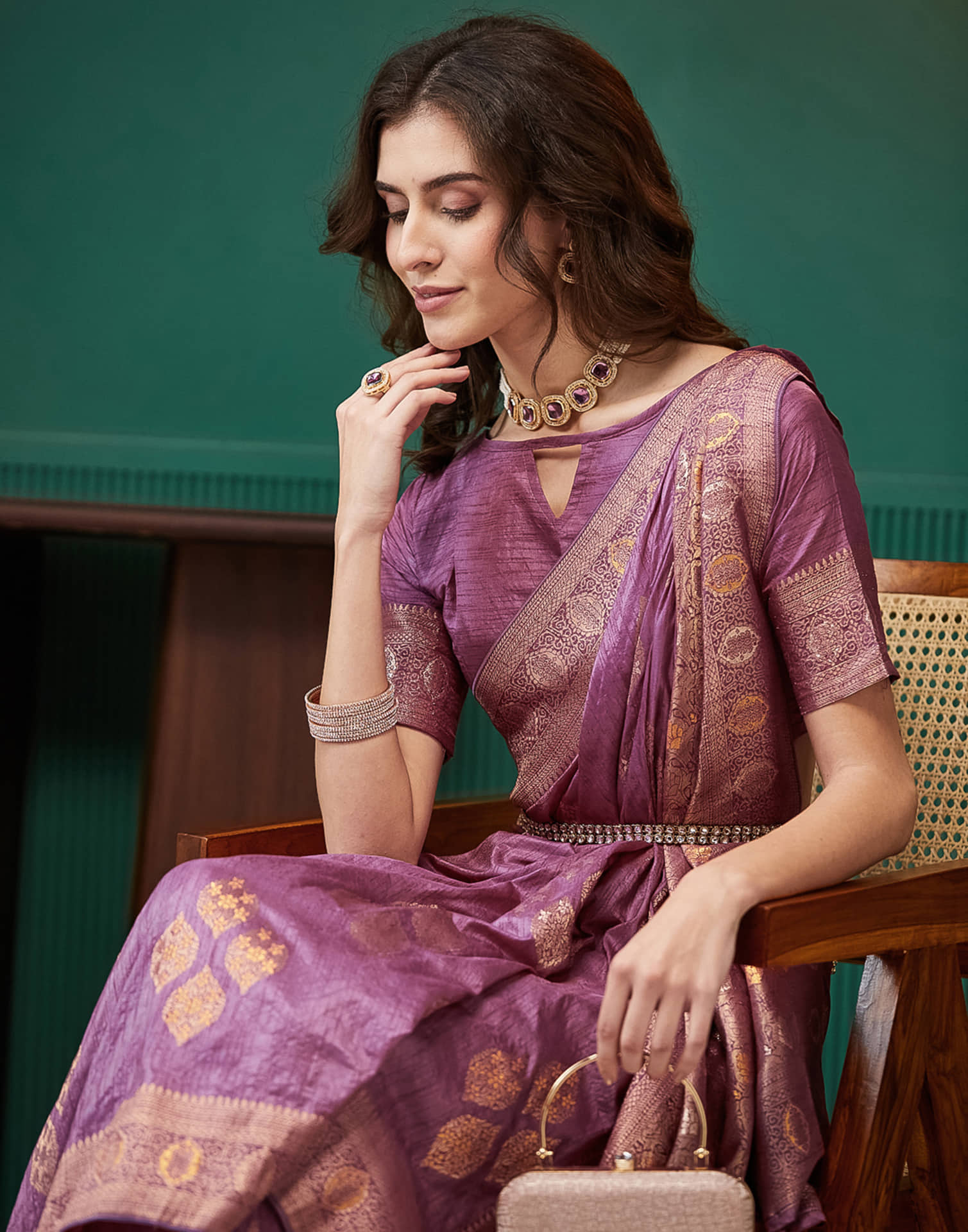 Mauve Silk Weaving Banarasi Saree