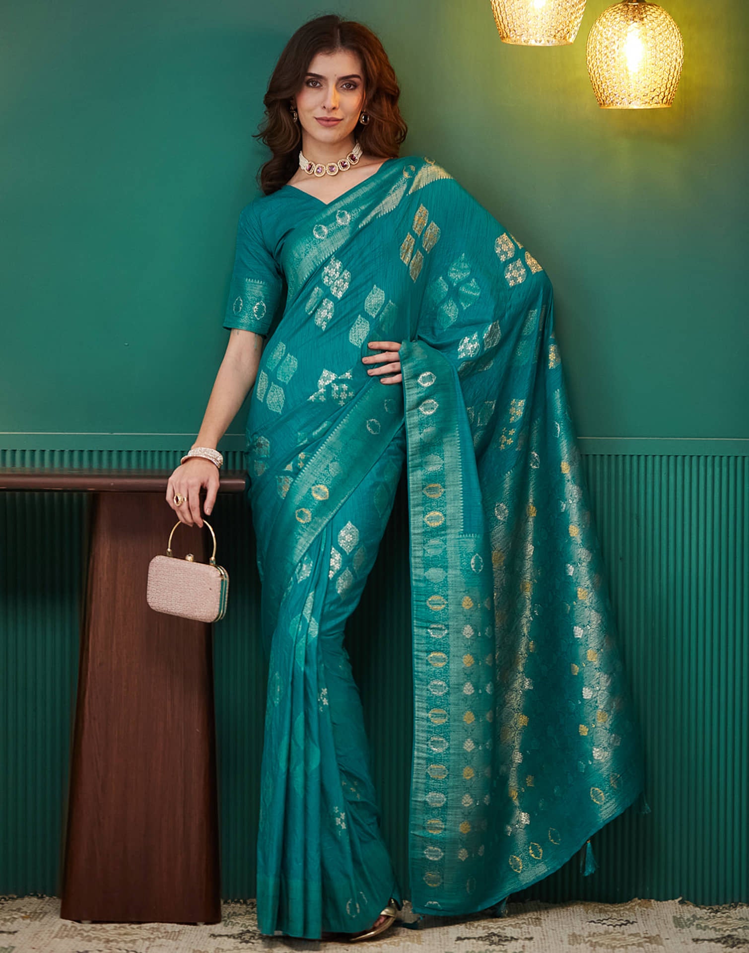 Teal Green Silk Weaving Banarasi Saree