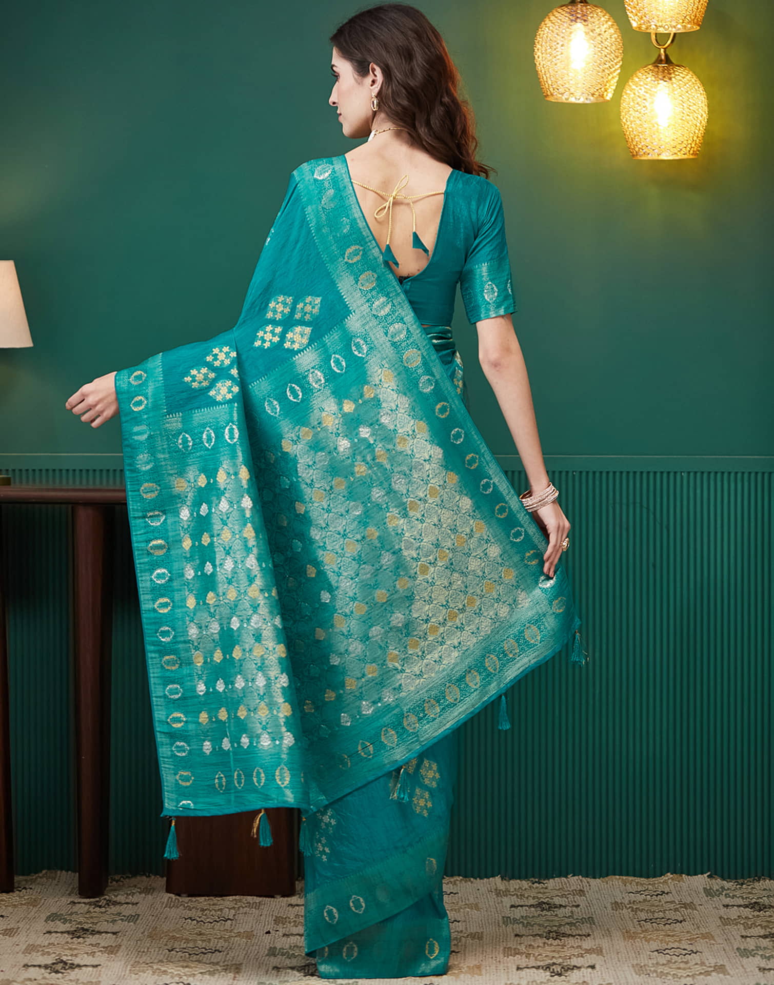 Teal Green Silk Weaving Banarasi Saree