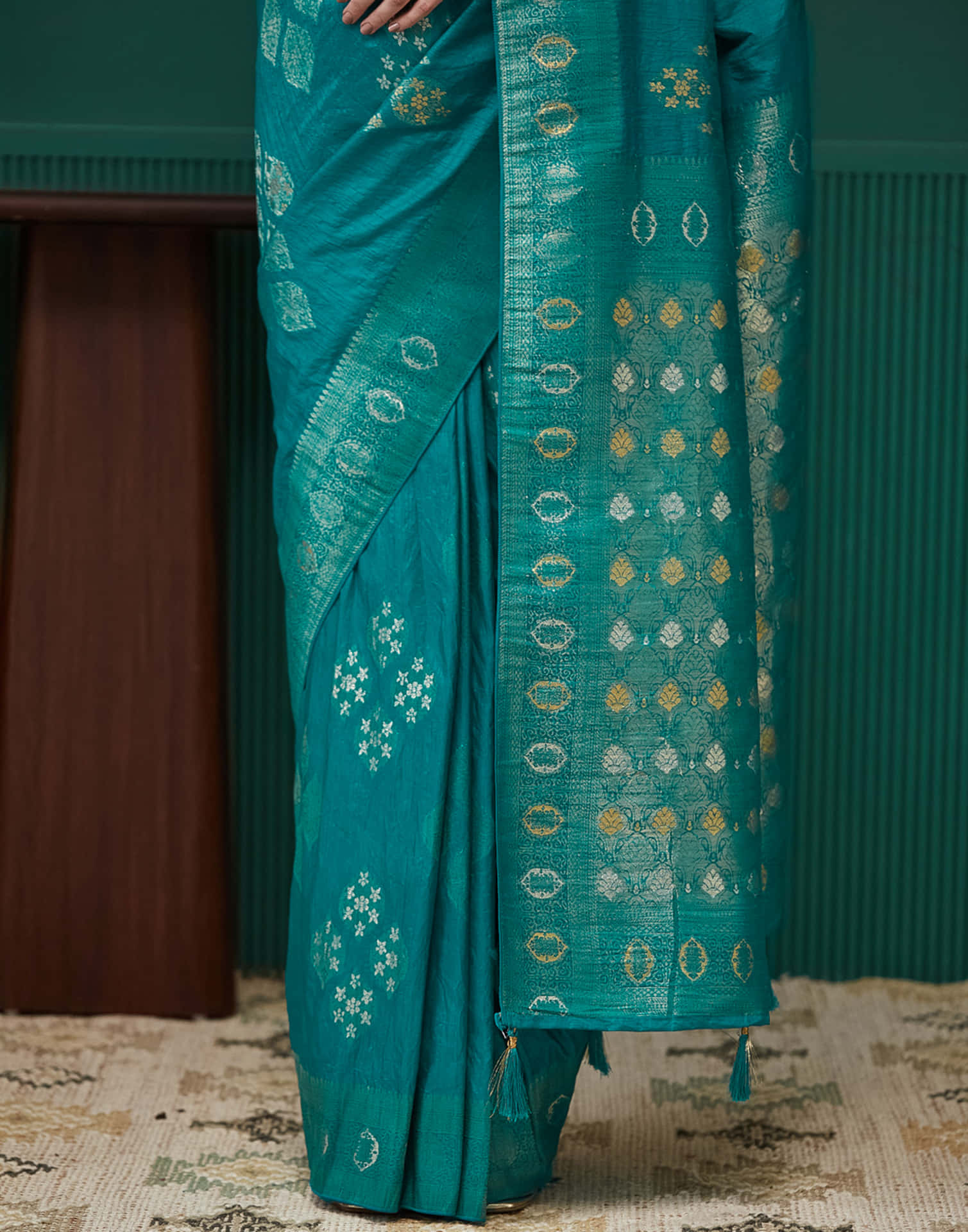 Teal Green Silk Weaving Banarasi Saree