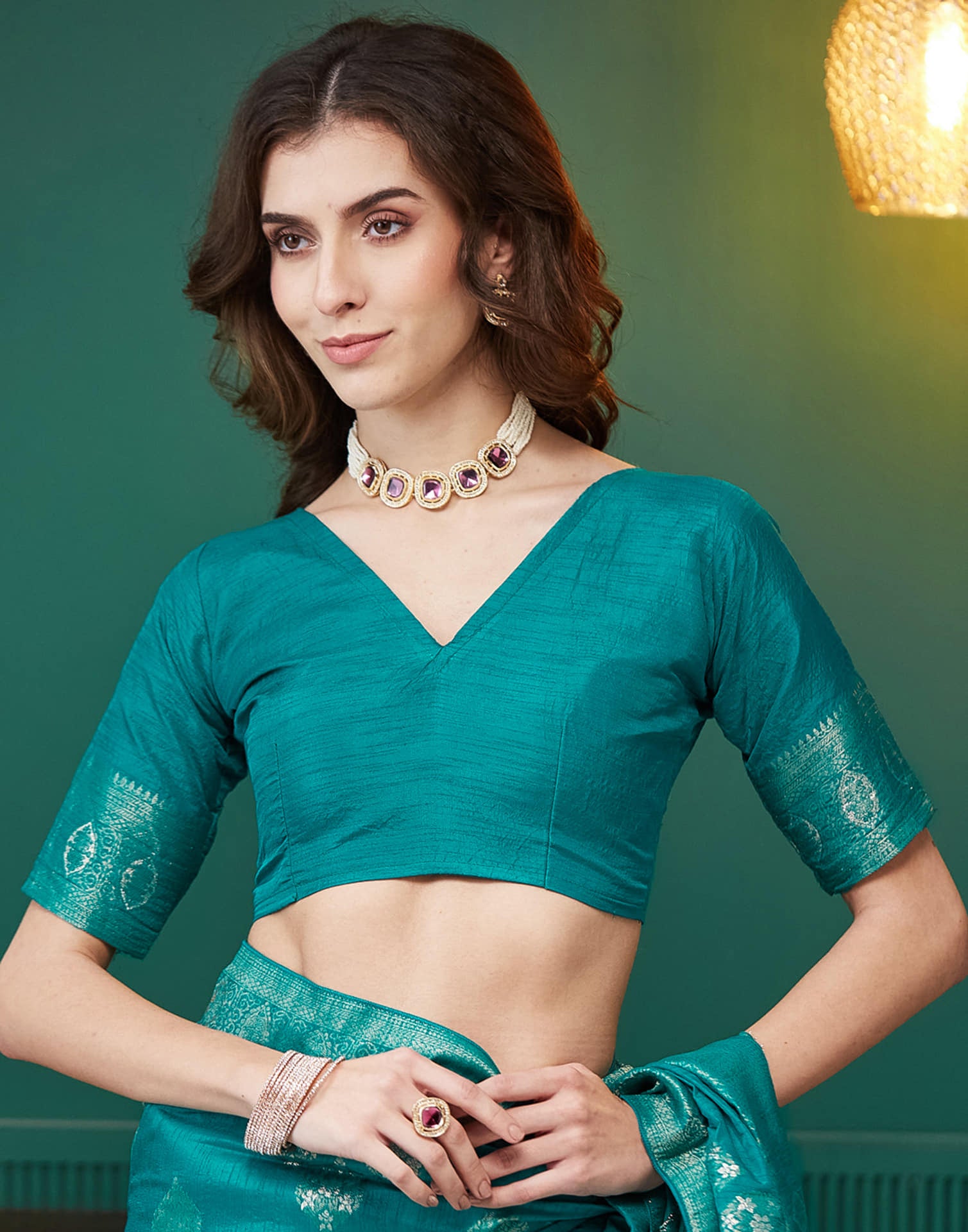 Teal Green Silk Weaving Banarasi Saree
