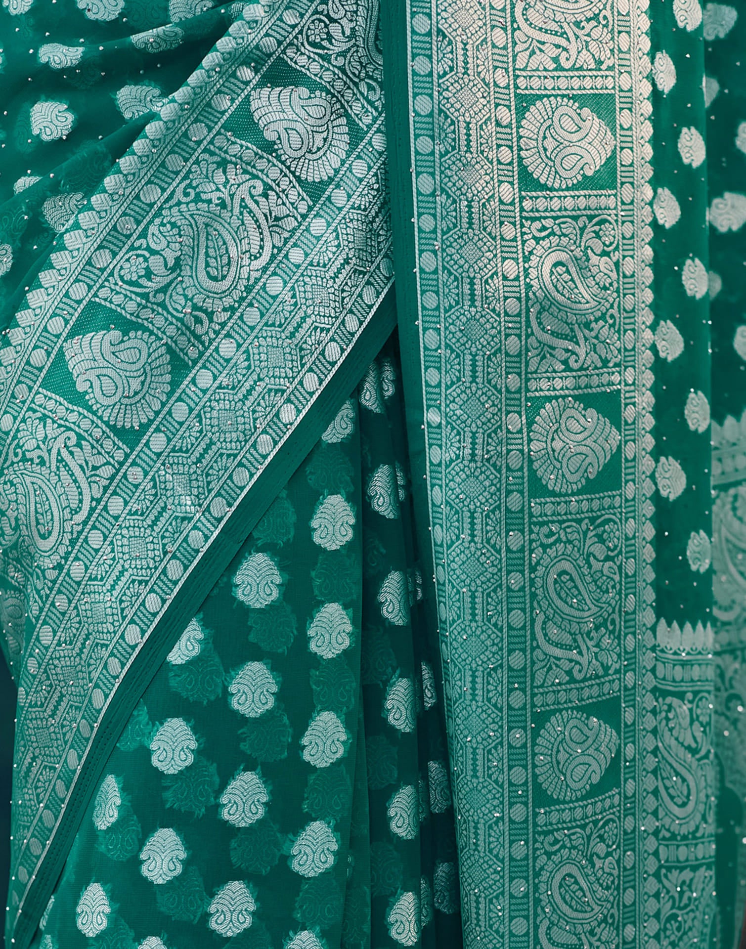 Green Georgette Woven Banarasi Saree