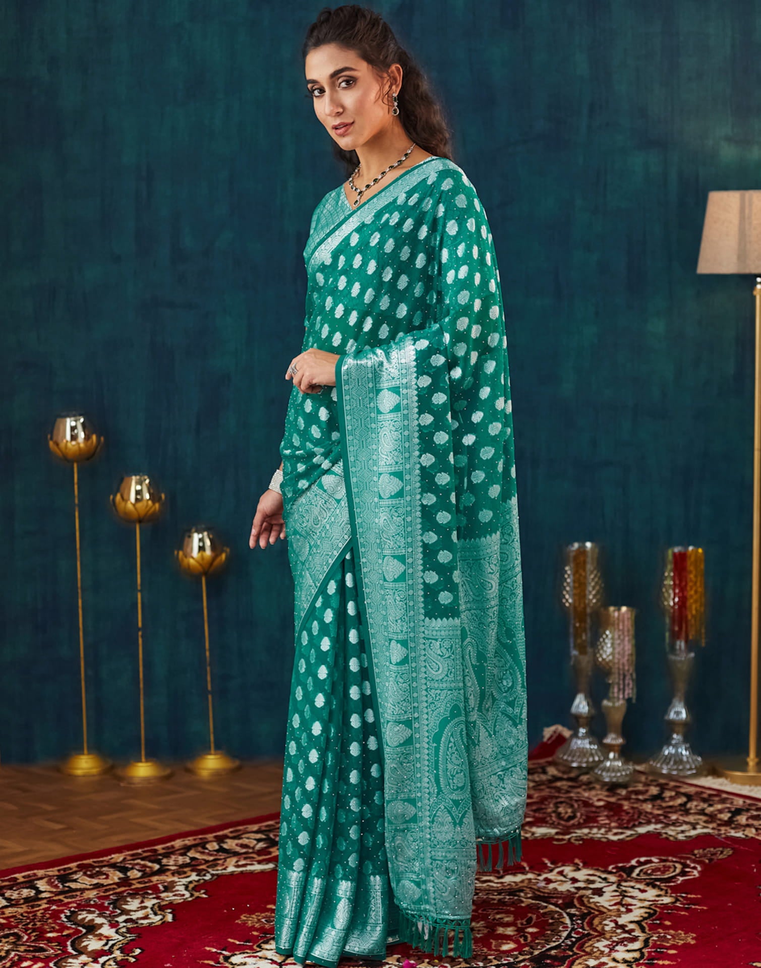 Green Georgette Woven Banarasi Saree