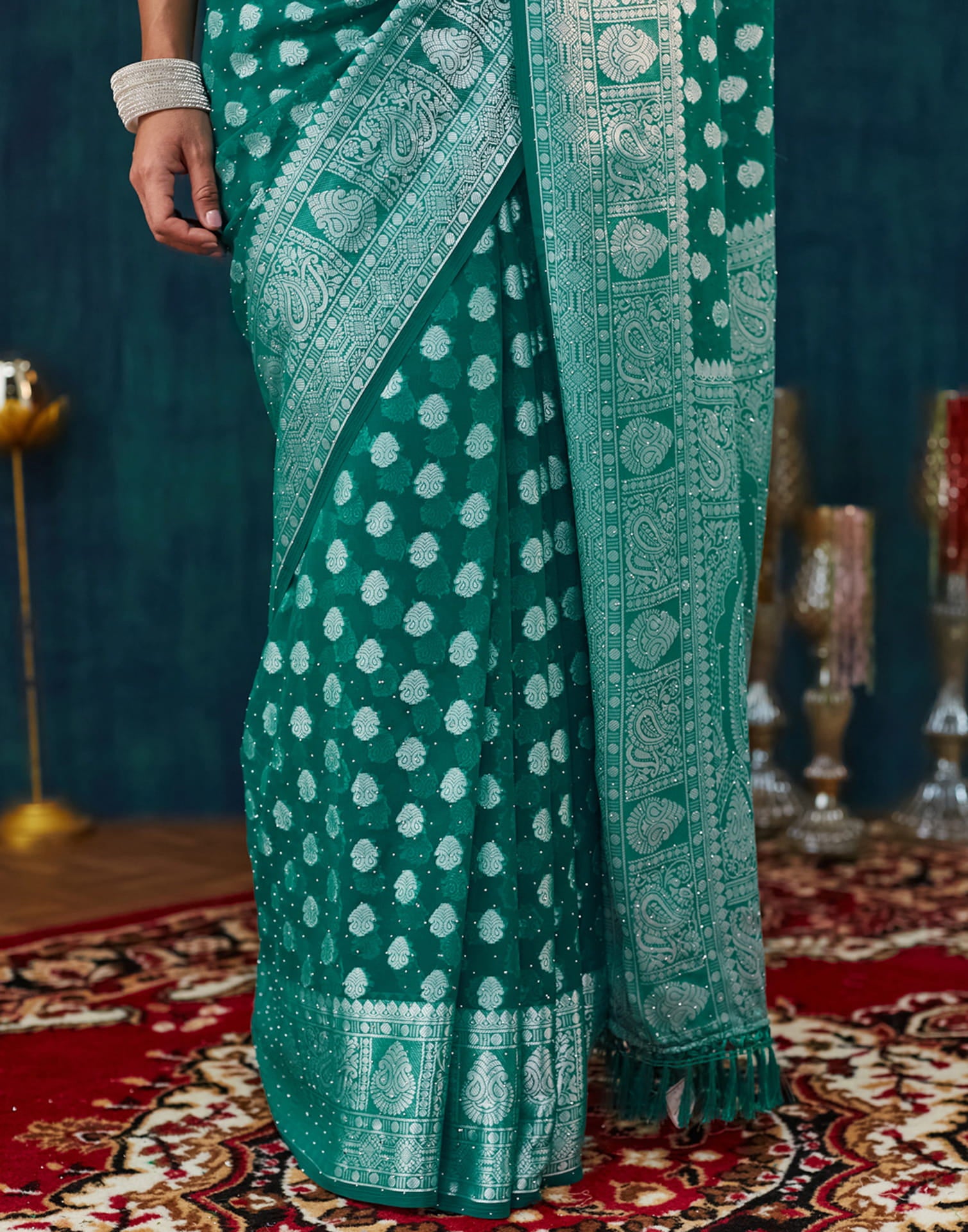 Green Georgette Woven Banarasi Saree