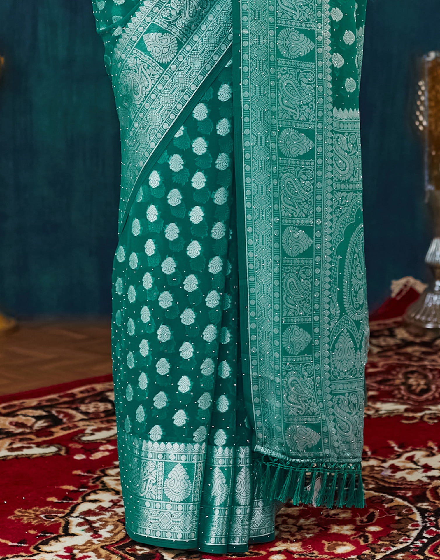 Green Georgette Woven Banarasi Saree