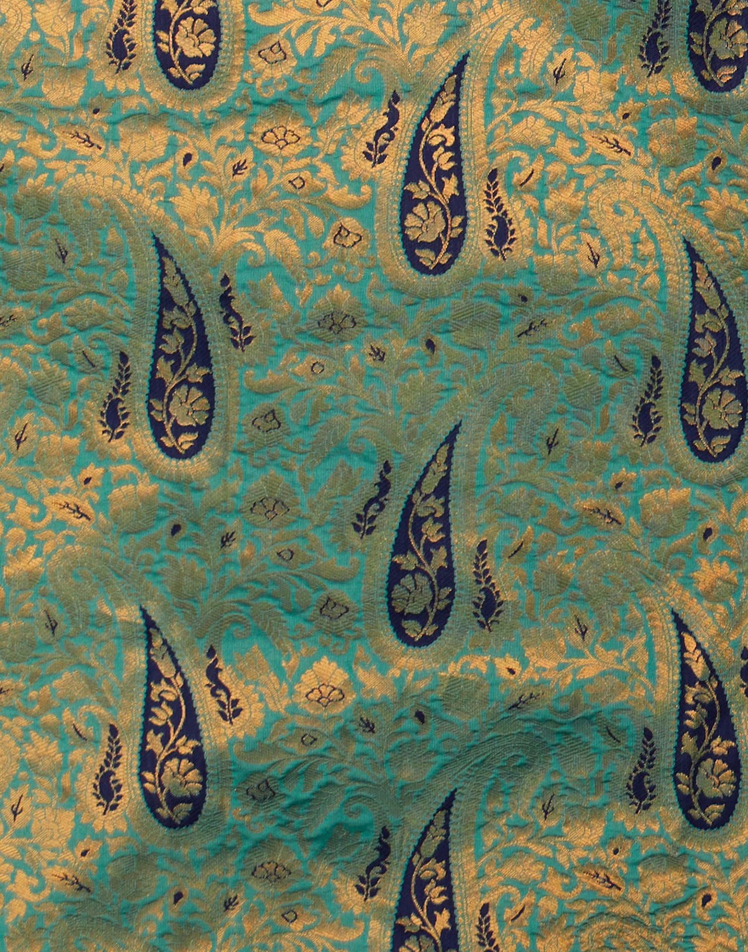 Turquoise Silk Blend Woven Saree