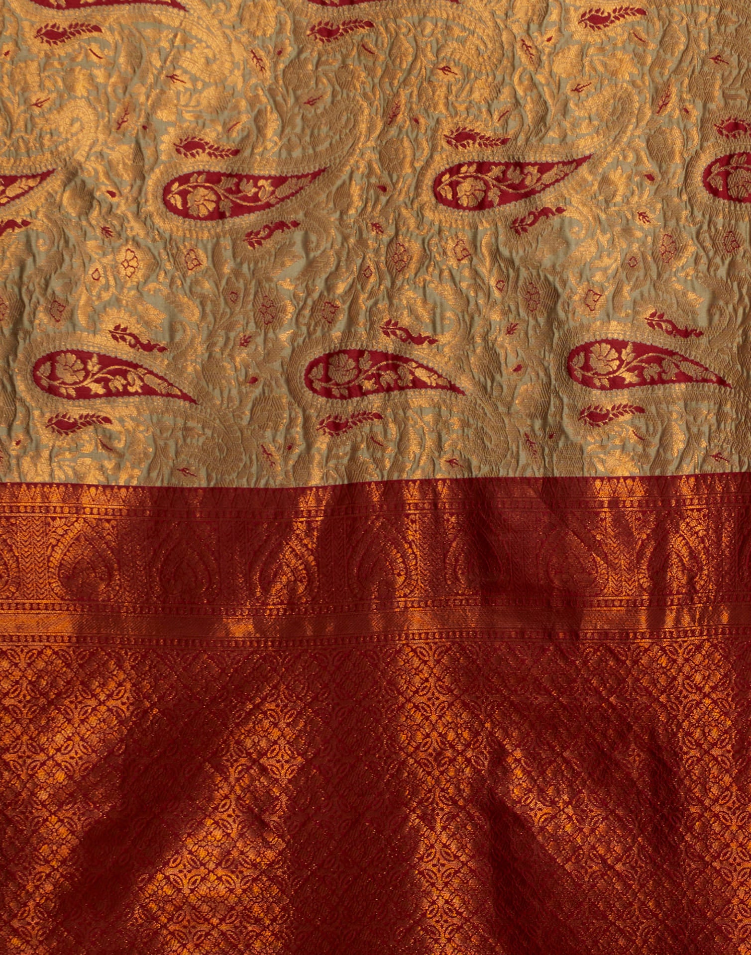 Beige Silk Blend Woven Saree