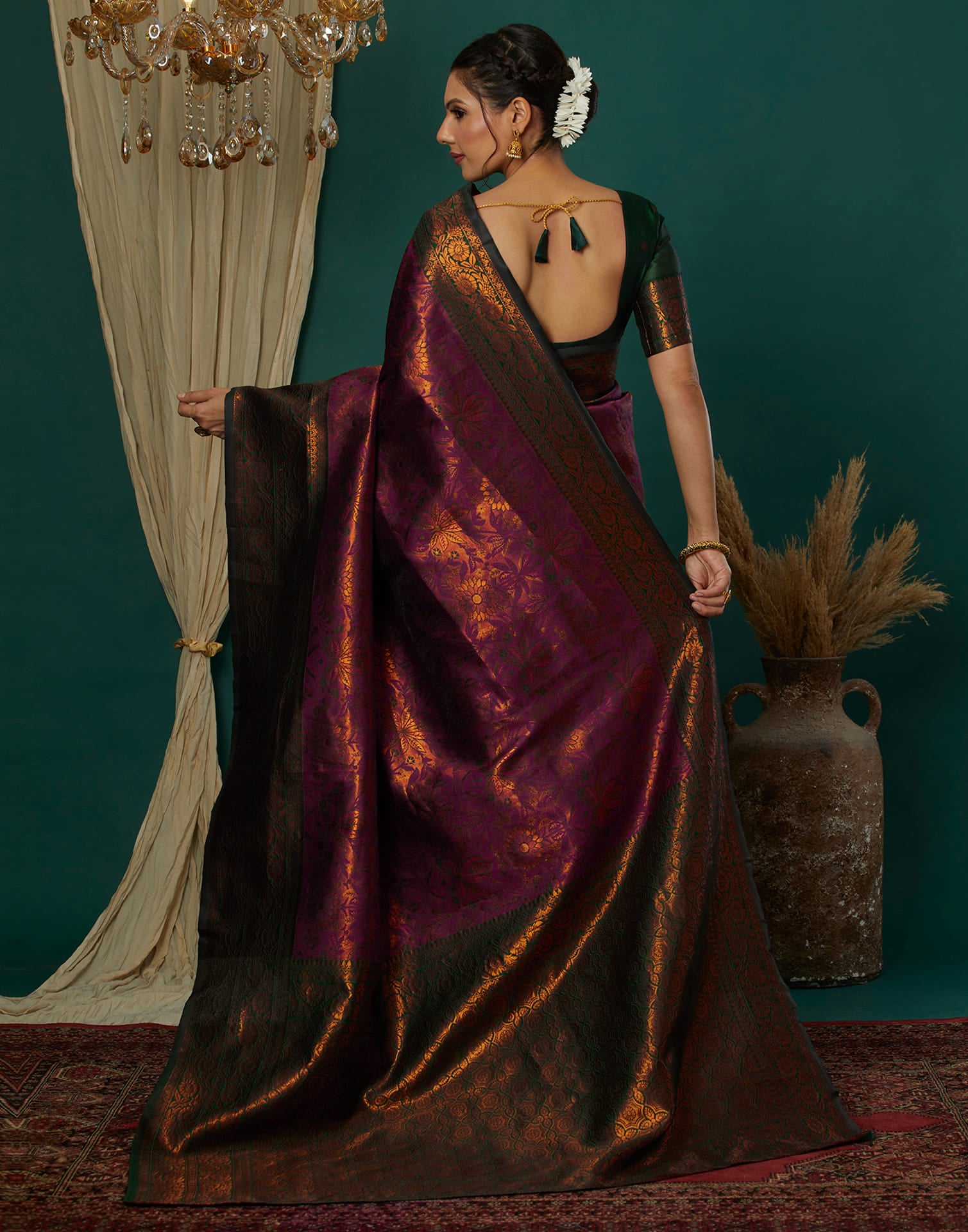 Wine Silk Blend Woven Saree