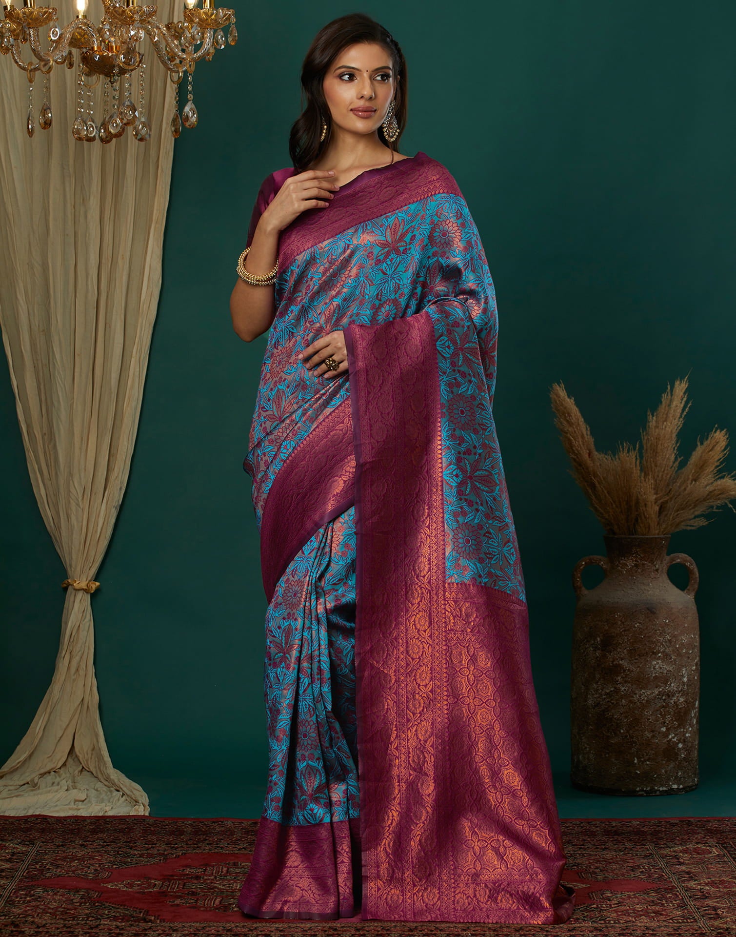 Blue Silk Blend Woven Saree