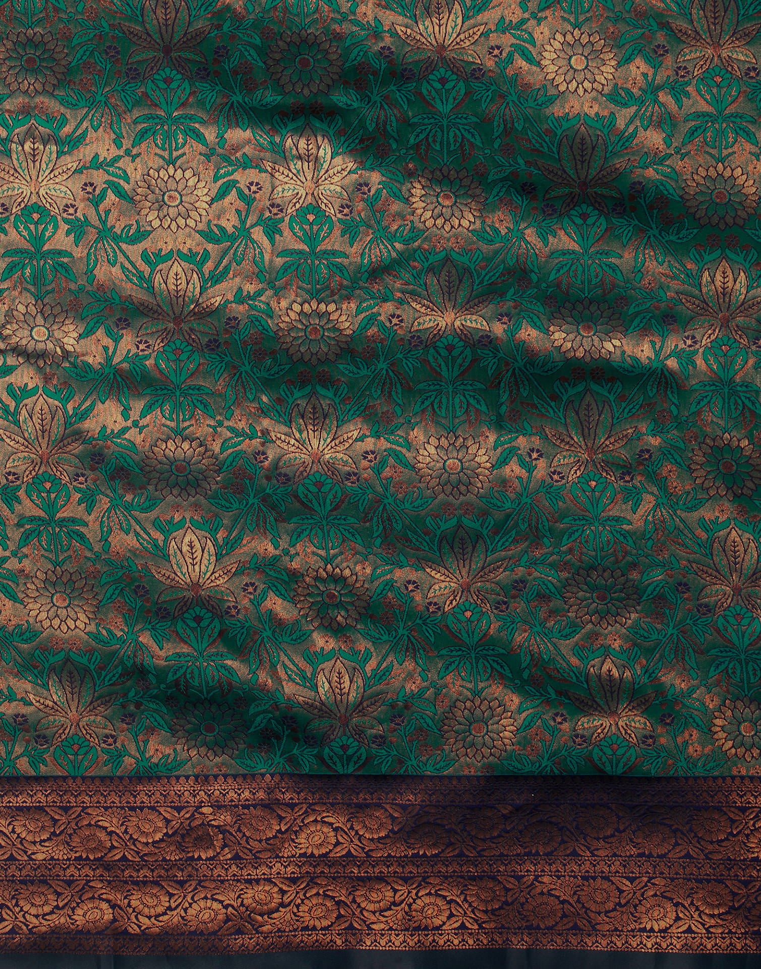 Turquoise Silk Blend Woven Saree