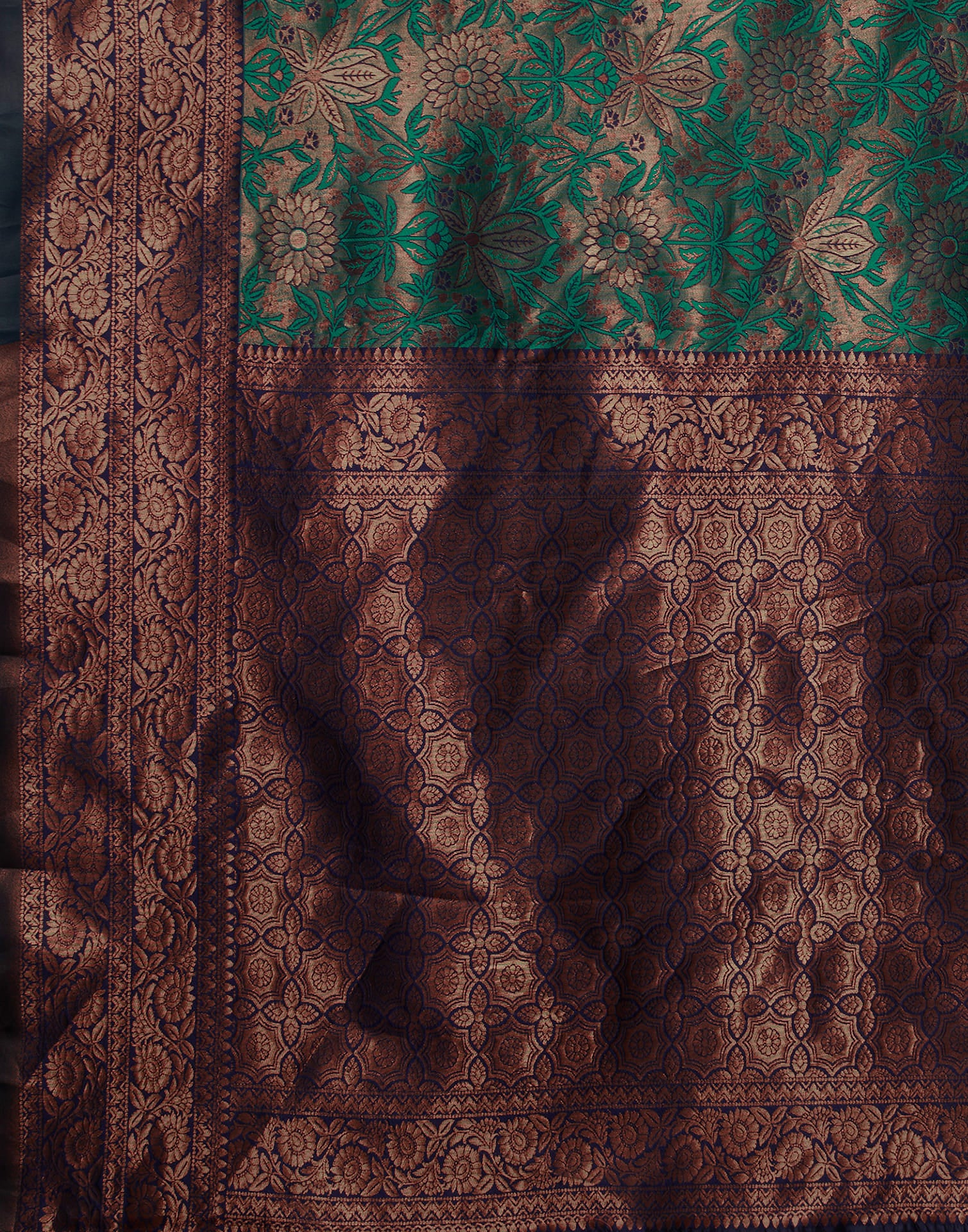Turquoise Silk Blend Woven Saree