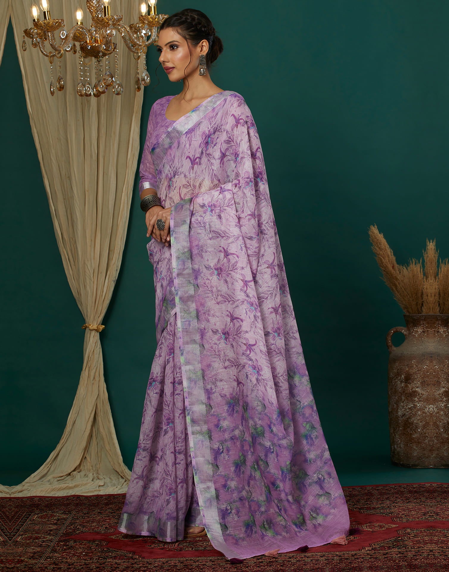 Lavender Cotton Blend Printed Saree
