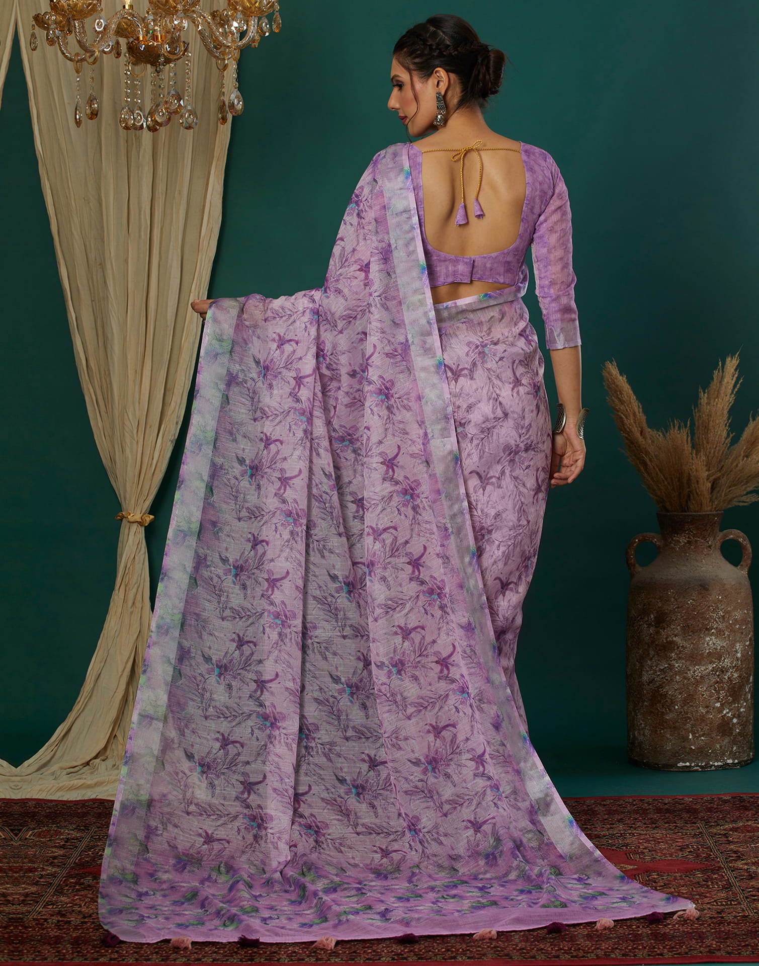 Lavender Cotton Blend Printed Saree