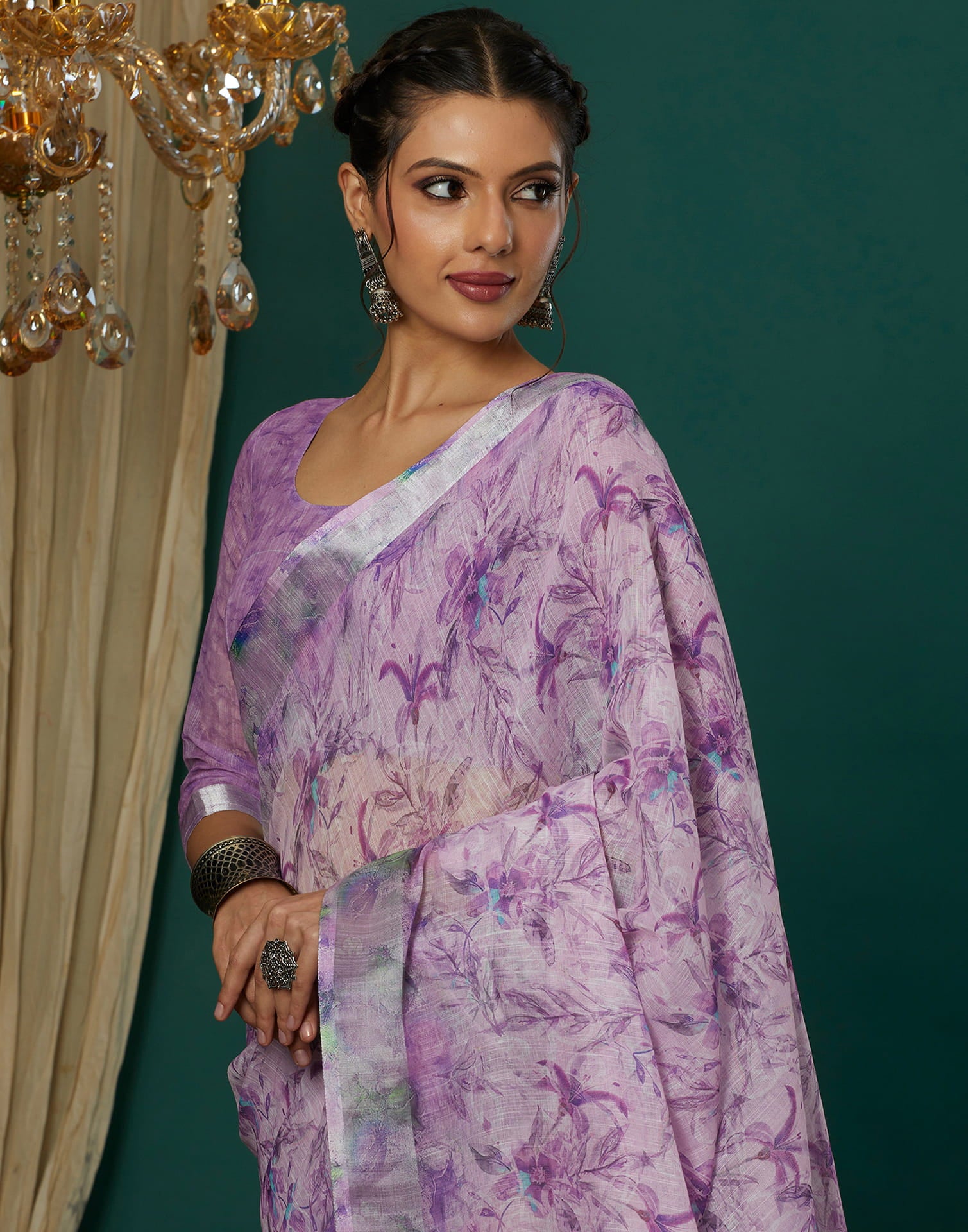 Lavender Cotton Blend Printed Saree