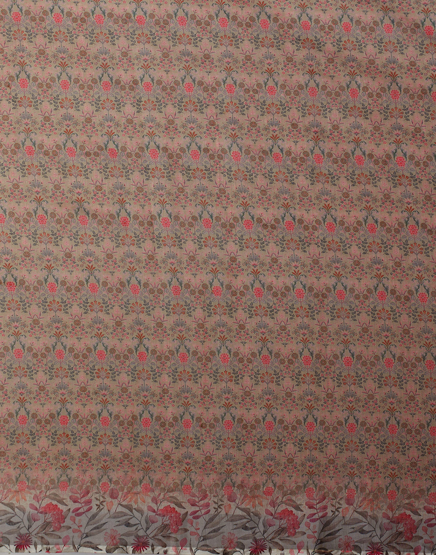 Beige Cotton Blend Printed Saree