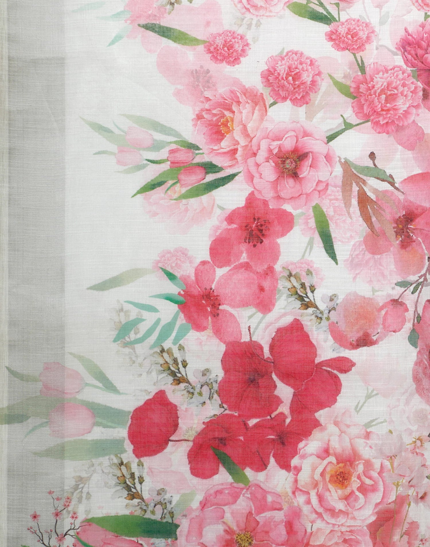 White Cotton Blend Printed Saree