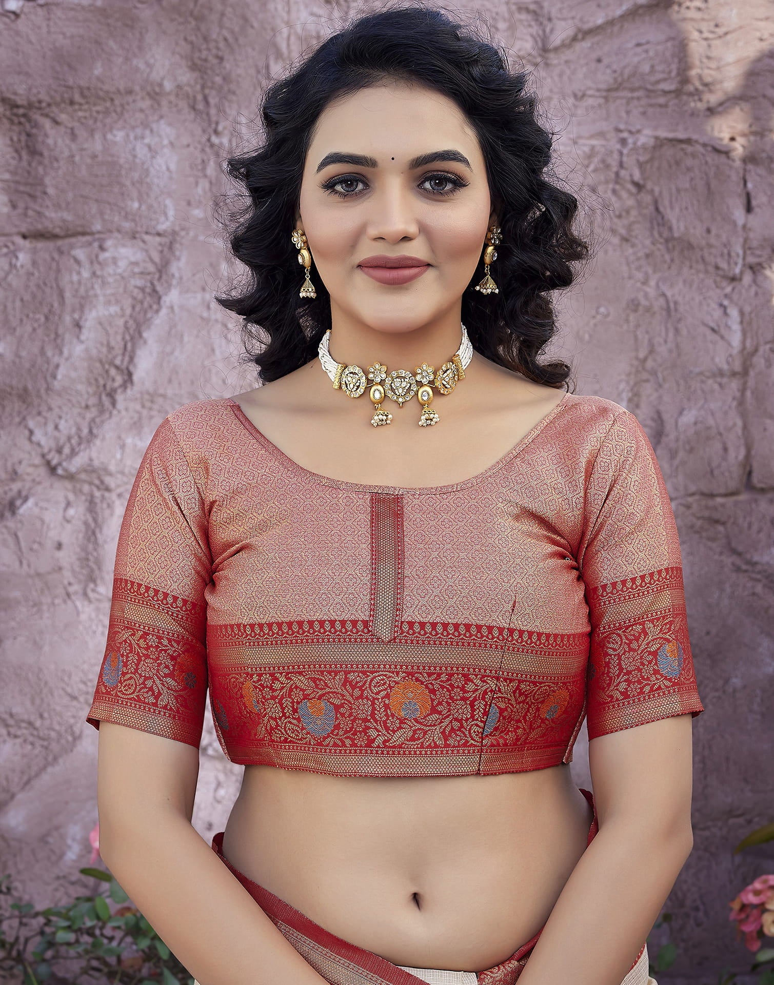 Beige Silk Blend Woven Saree