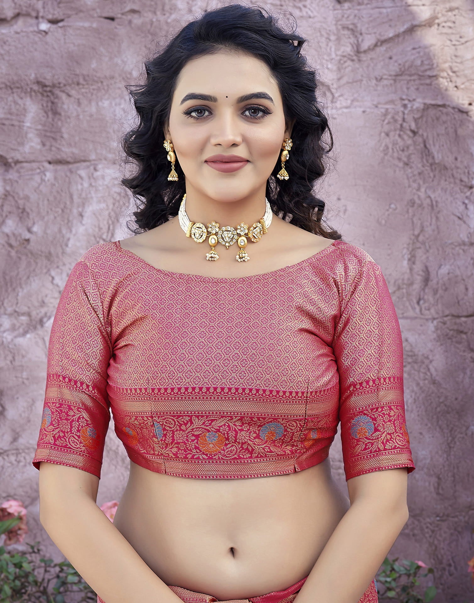 Pink Silk Blend Woven Saree