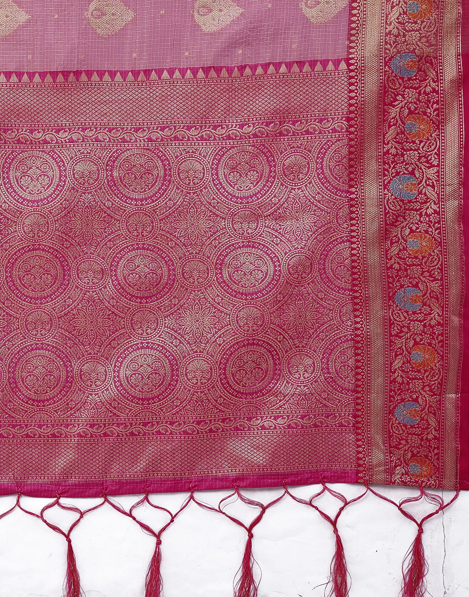 Pink Silk Blend Woven Saree