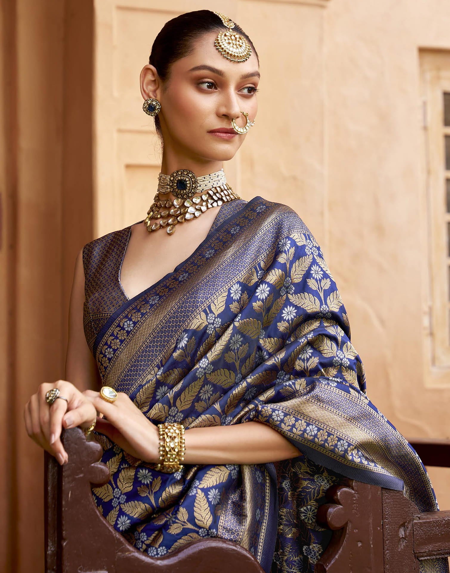 Blue Silk Blend Woven Banarasi Saree